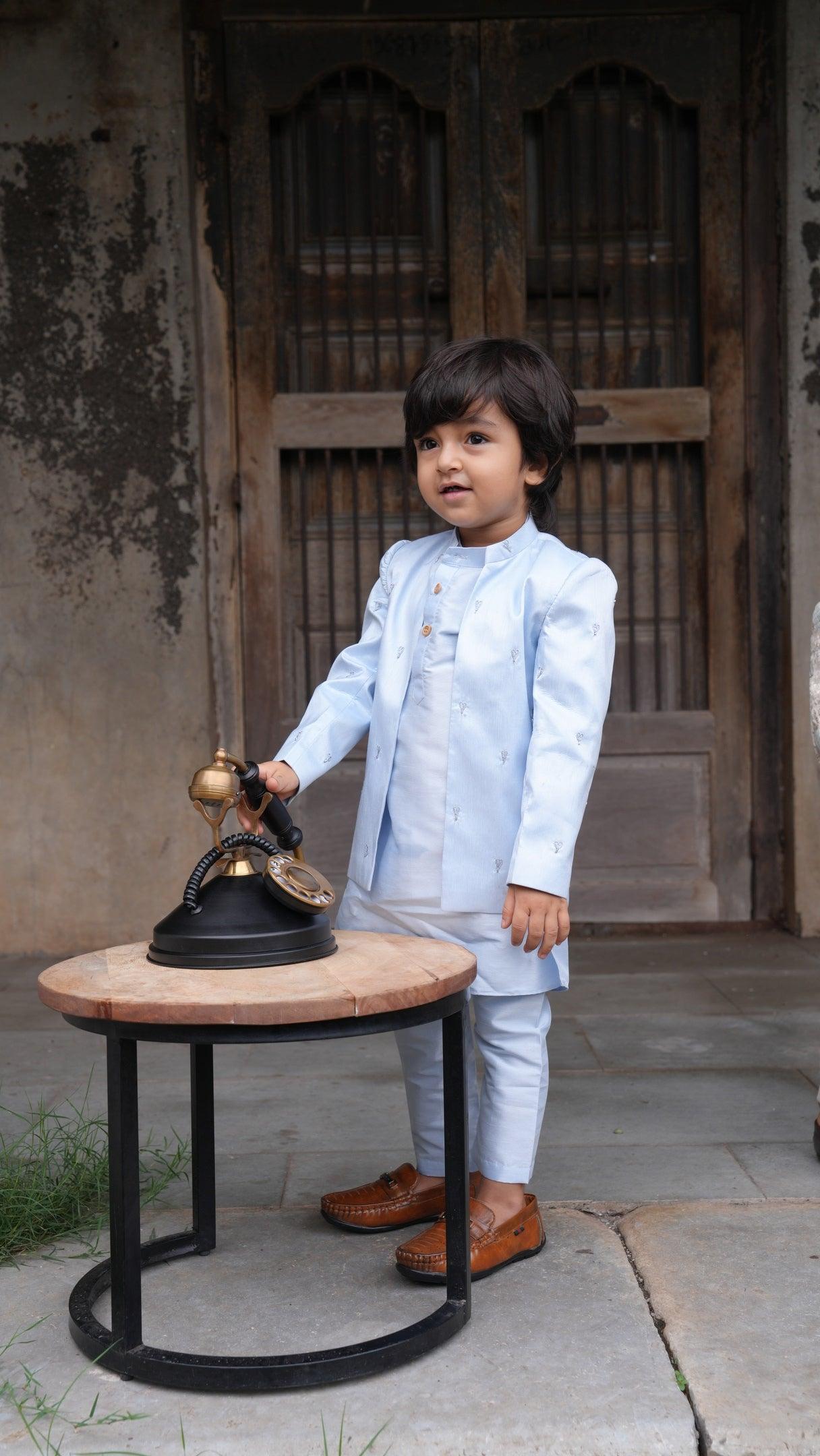 Beautiful Heart Work Premium Silk Jodhpuri Open Jacket with Kurta Pajama Set - Funny Bones Clothings