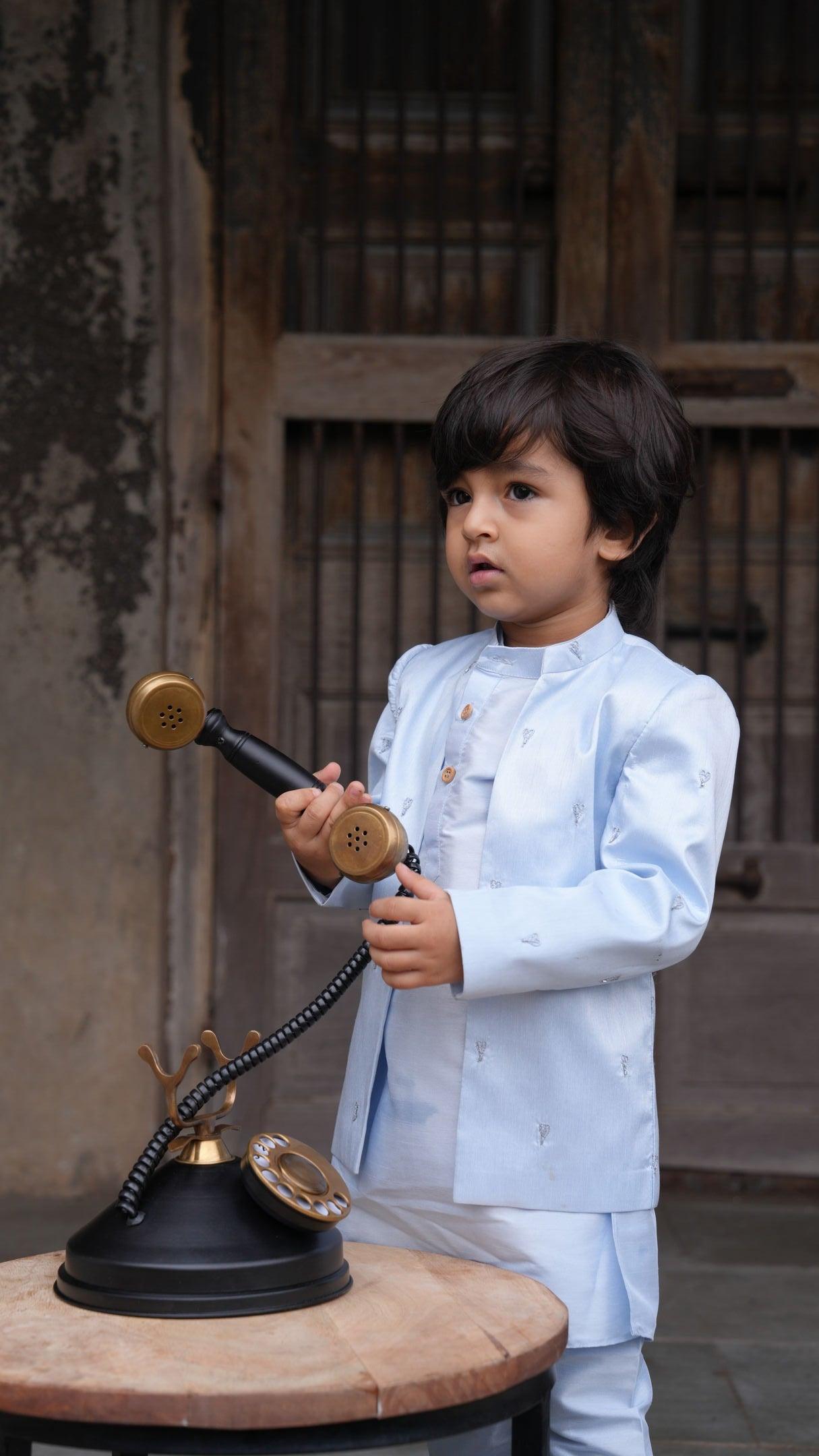 Beautiful Heart Work Premium Silk Jodhpuri Open Jacket with Kurta Pajama Set - Funny Bones Clothings