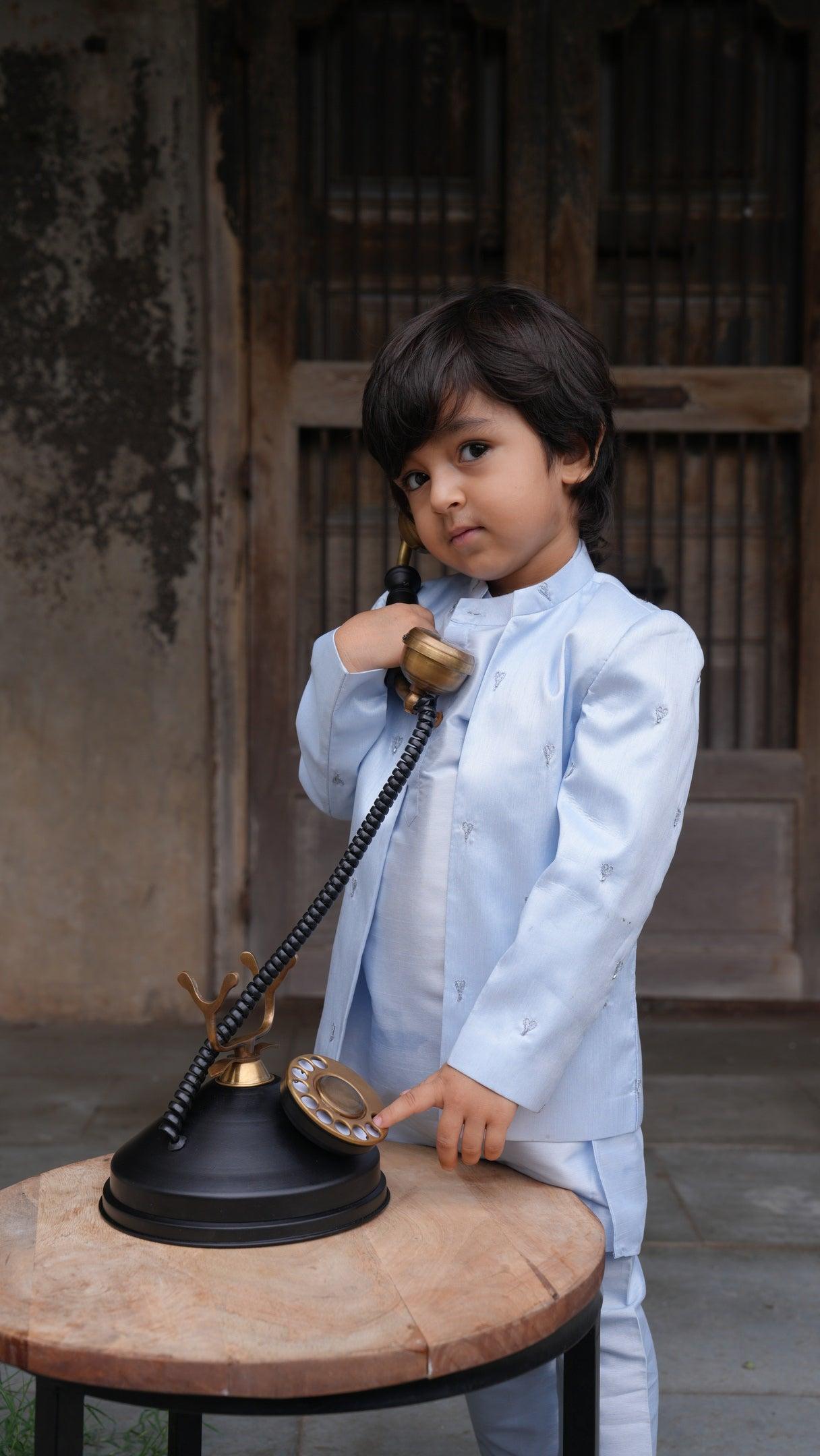 Beautiful Heart Work Premium Silk Jodhpuri Open Jacket with Kurta Pajama Set - Funny Bones Clothings