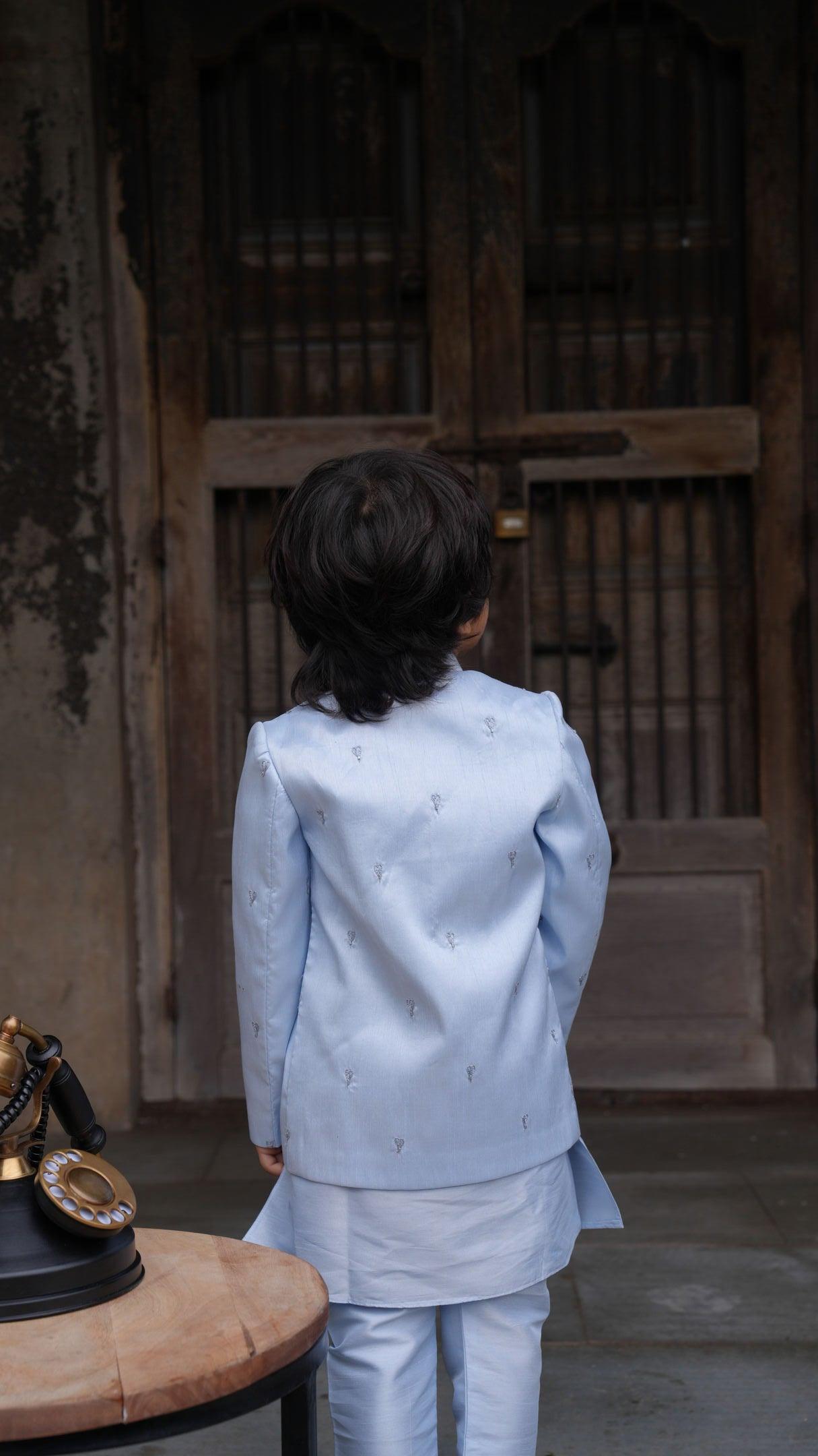 Beautiful Heart Work Premium Silk Jodhpuri Open Jacket with Kurta Pajama Set - Funny Bones Clothings