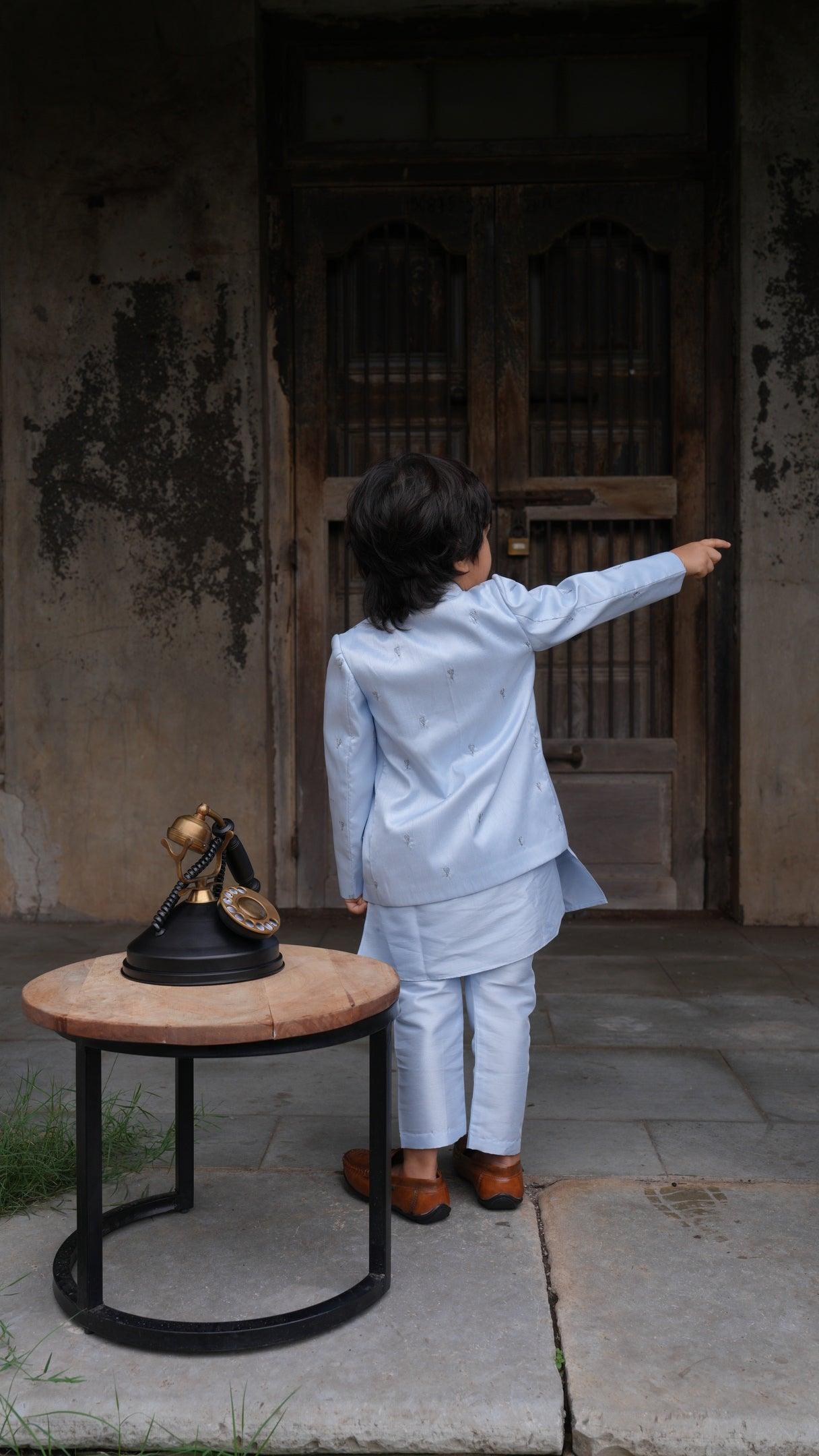 Beautiful Heart Work Premium Silk Jodhpuri Open Jacket with Kurta Pajama Set - Funny Bones Clothings