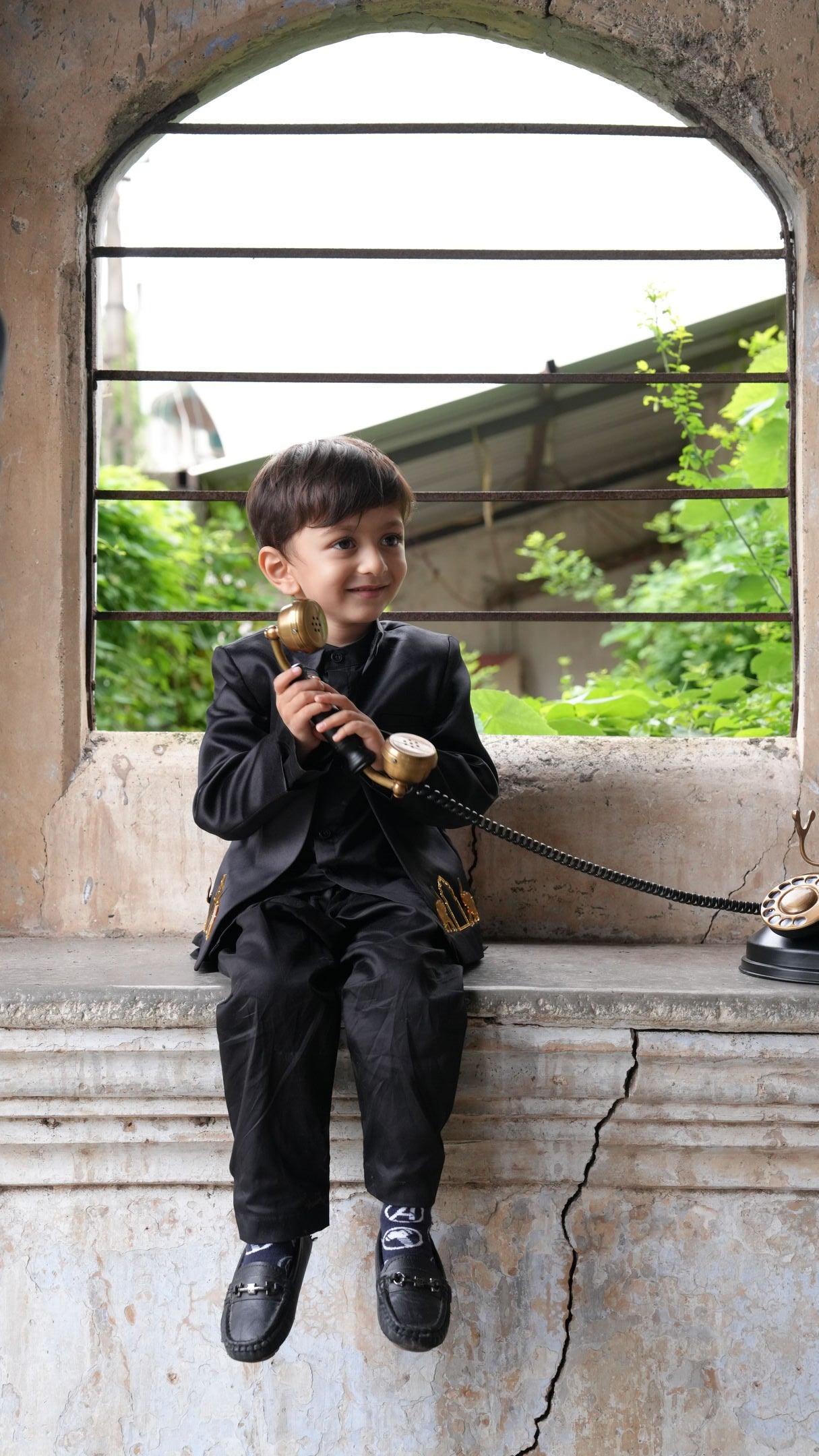 Royal Elephant Work Premium Satin Jodhpuri Open Jacket with Kurta Pajama Set - Funny Bones Clothings