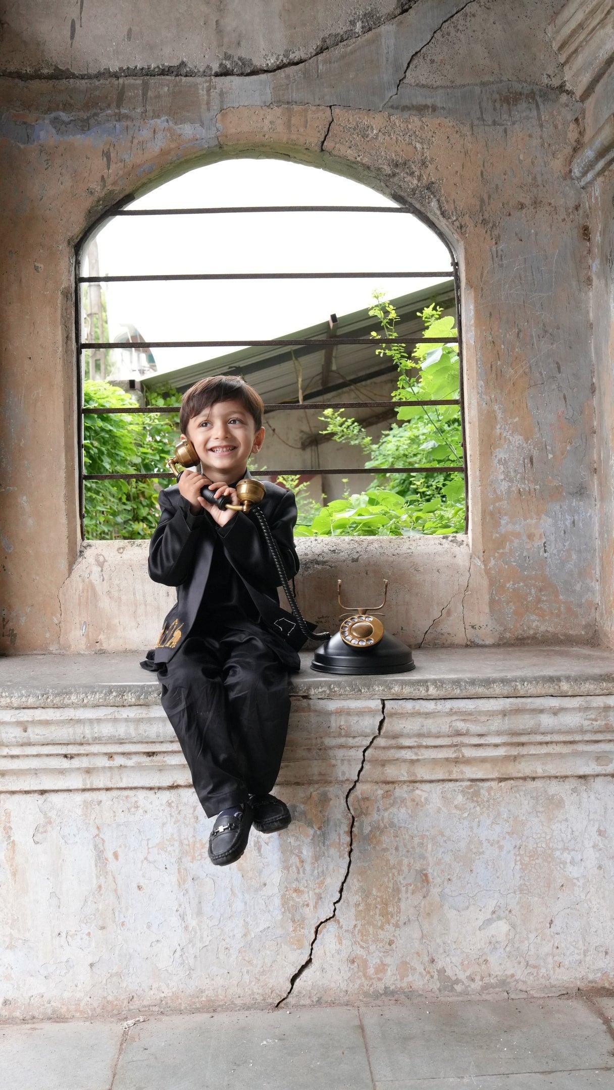 Royal Elephant Work Premium Satin Jodhpuri Open Jacket with Kurta Pajama Set - Funny Bones Clothings