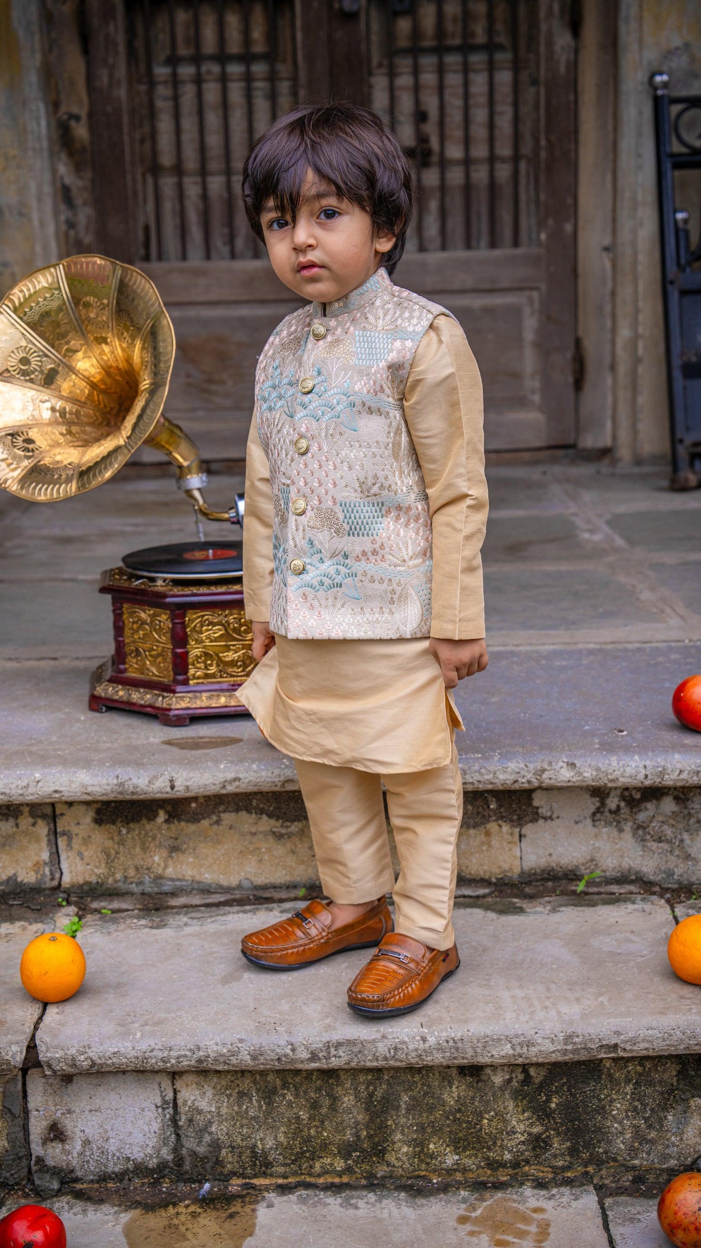 Deer Work Koti with Premium Silk Kurta Pajama Set - Funny Bones Clothings