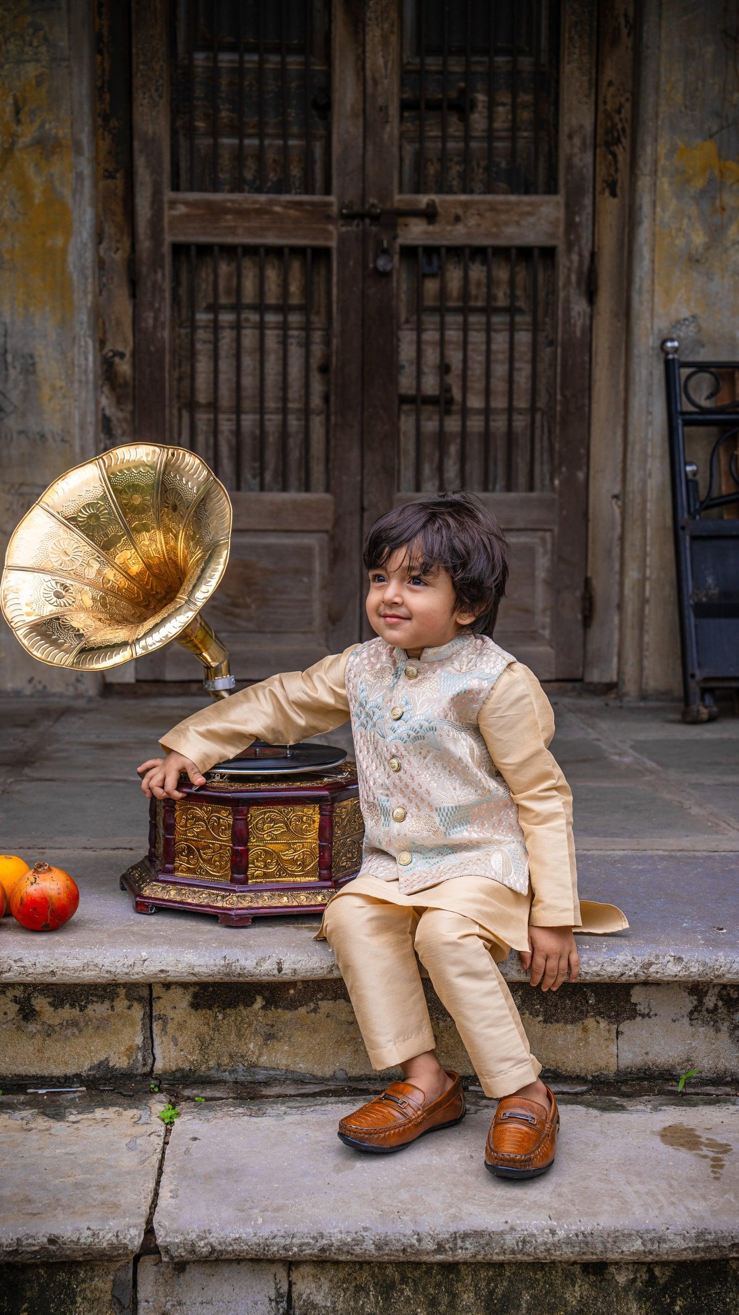 Deer Work Koti with Premium Silk Kurta Pajama Set - Funny Bones Clothings