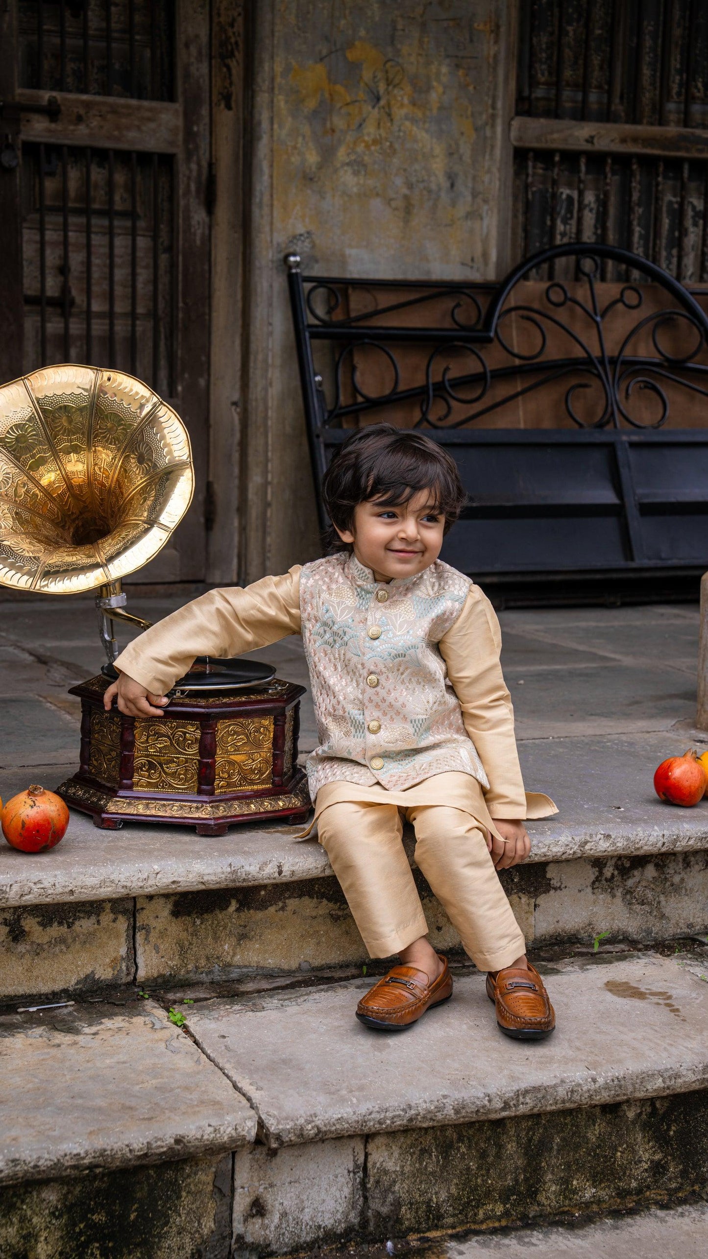 Deer Work Koti with Premium Silk Kurta Pajama Set - Funny Bones Clothings