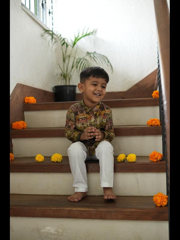 Village Canvas Print Pure Muslin Silk Kurta Pajama Set - Funny Bones Clothings