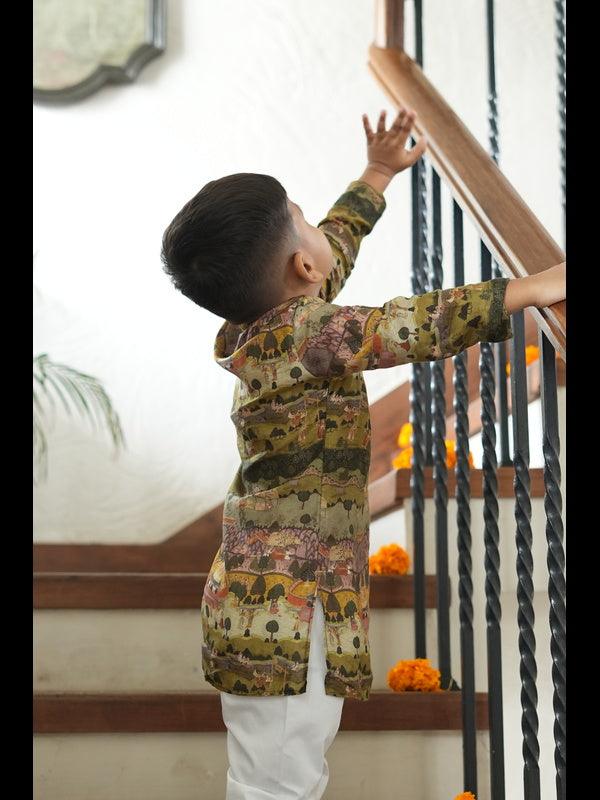 Village Canvas Print Pure Muslin Silk Kurta Pajama Set - Funny Bones Clothings