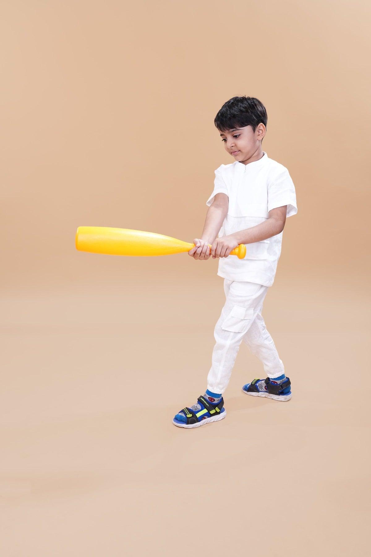 Box Pocket Pure Linen Co-ord (White Colour) - Funny Bones Clothings