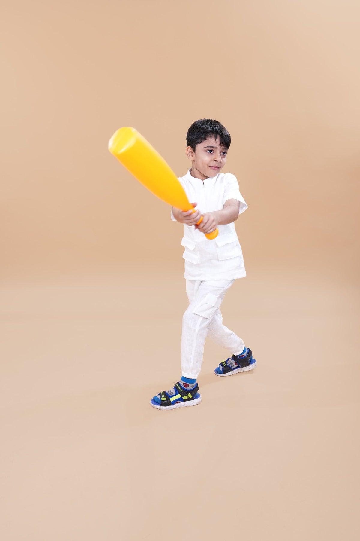 Box Pocket Pure Linen Co-ord (White Colour) - Funny Bones Clothings