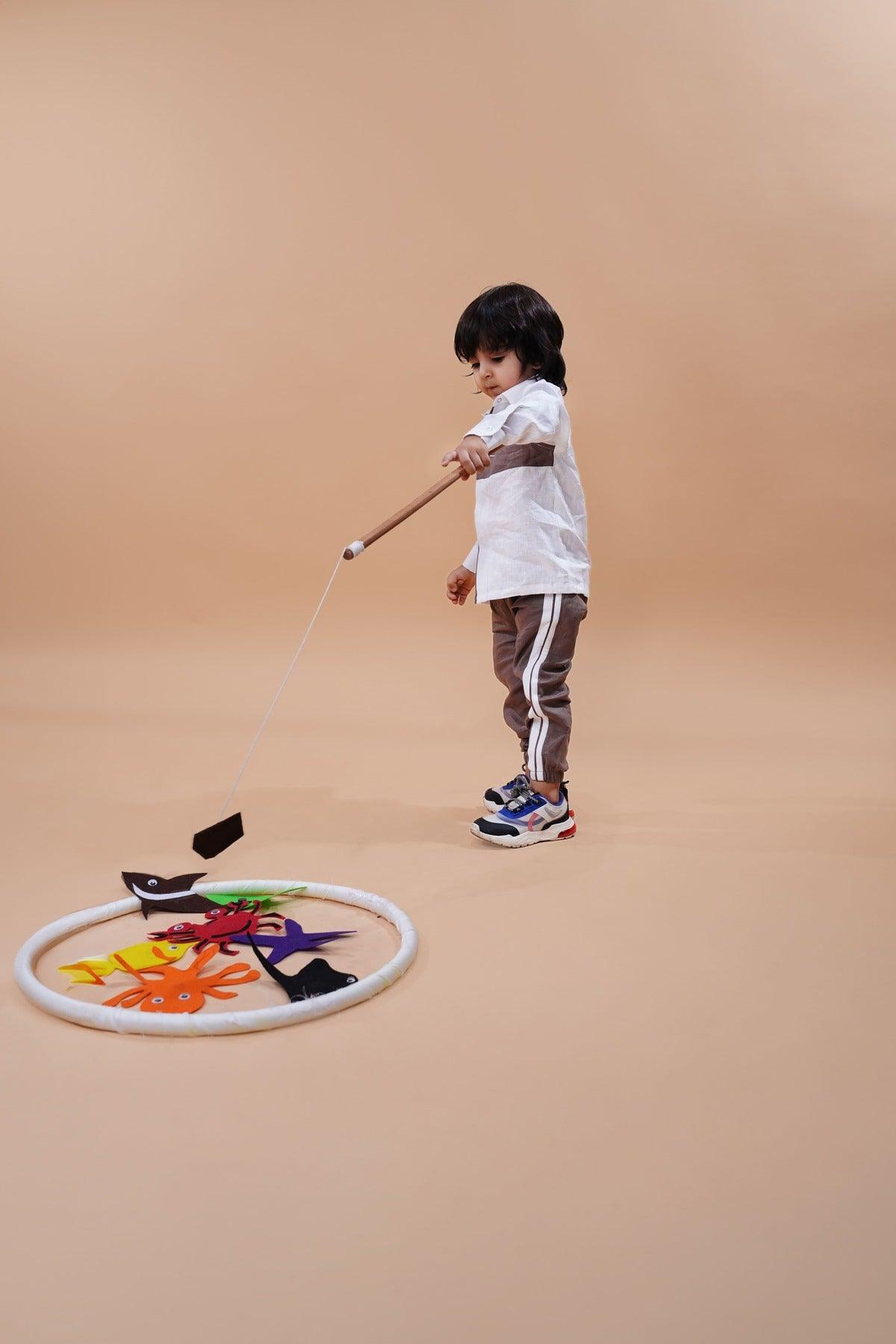 Striped Pure Linen Premium Co-ords - White - Brown - Funny Bones Clothings