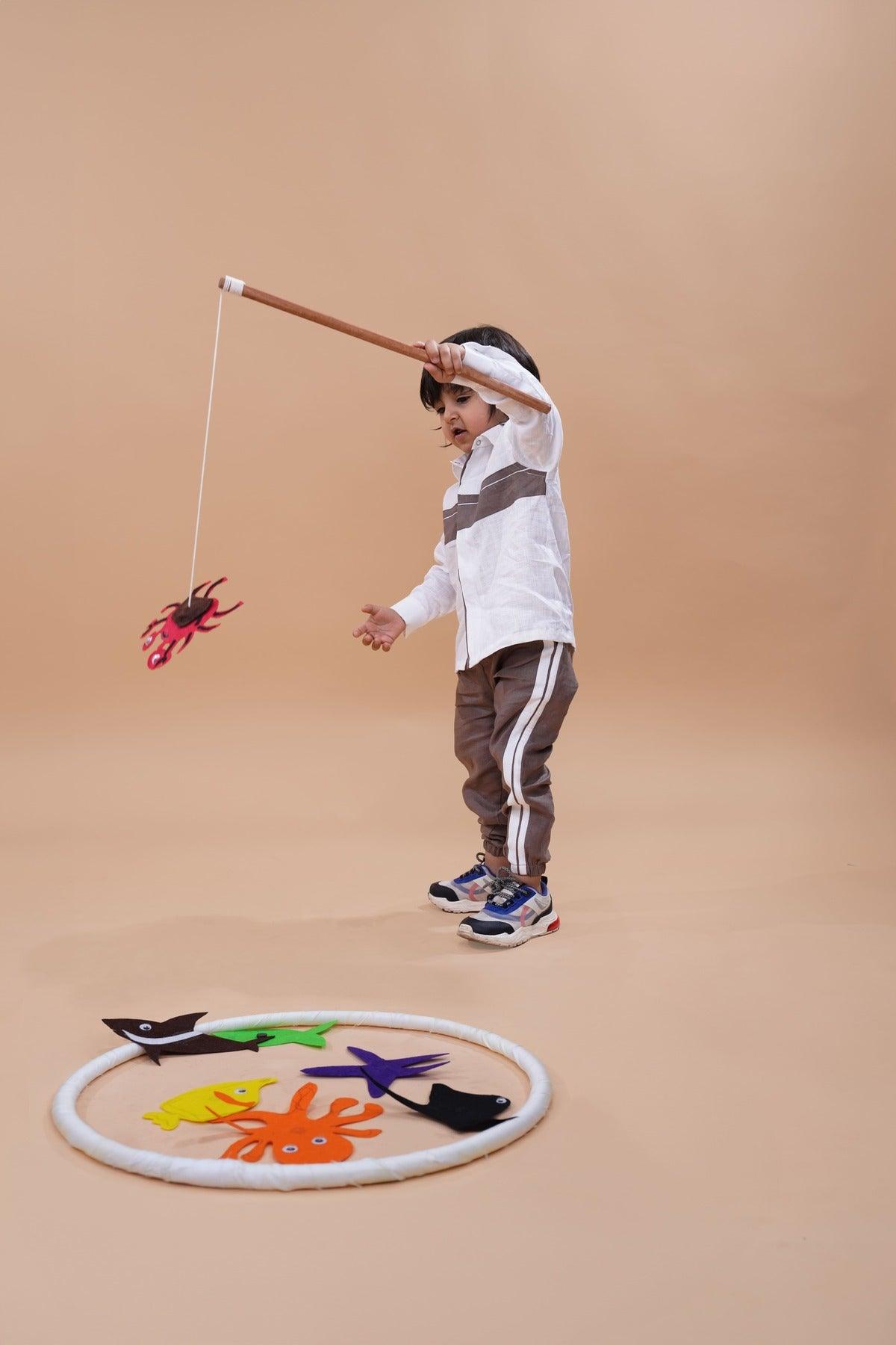 Striped Pure Linen Premium Co-ords - White - Brown - Funny Bones Clothings