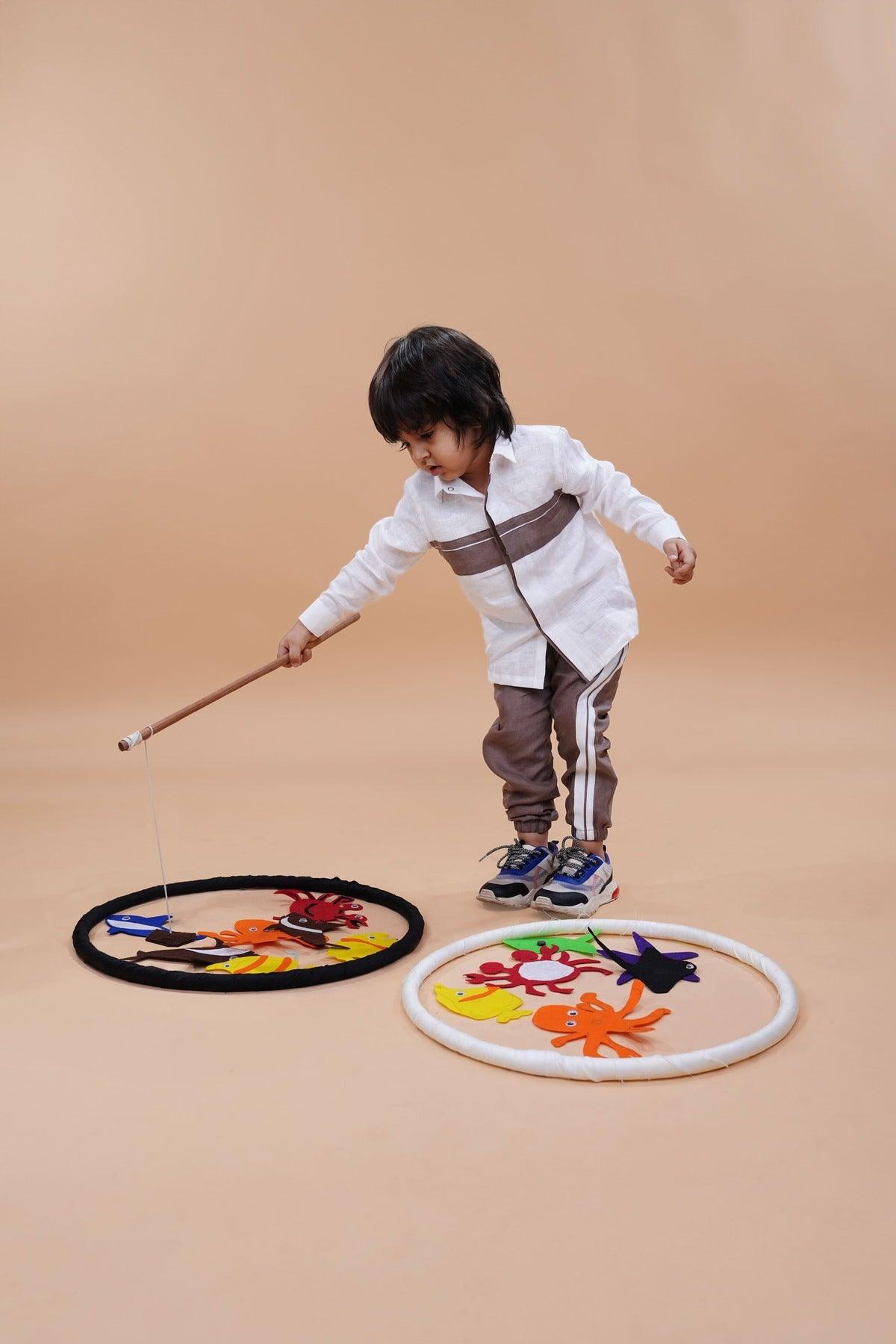 Striped Pure Linen Premium Co-ords - White - Brown - Funny Bones Clothings