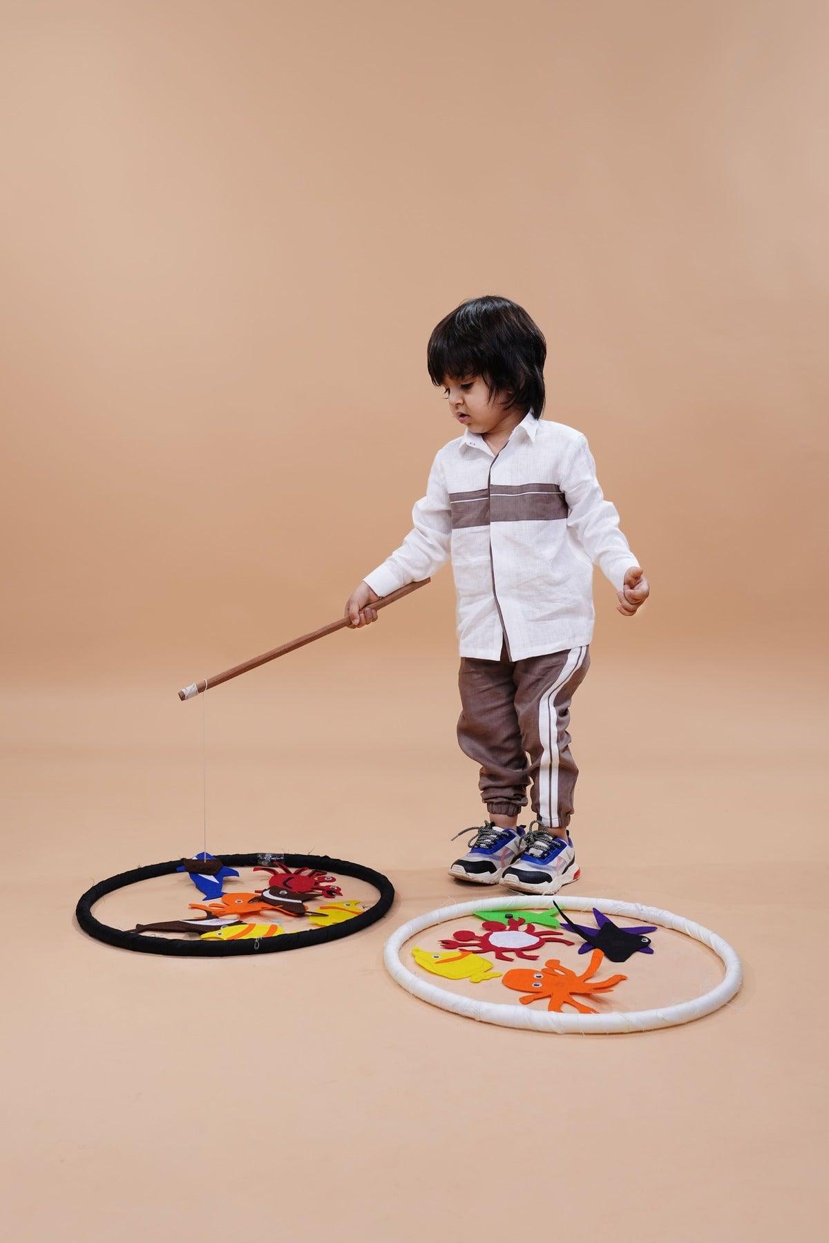 Striped Pure Linen Premium Co-ords - White - Brown - Funny Bones Clothings