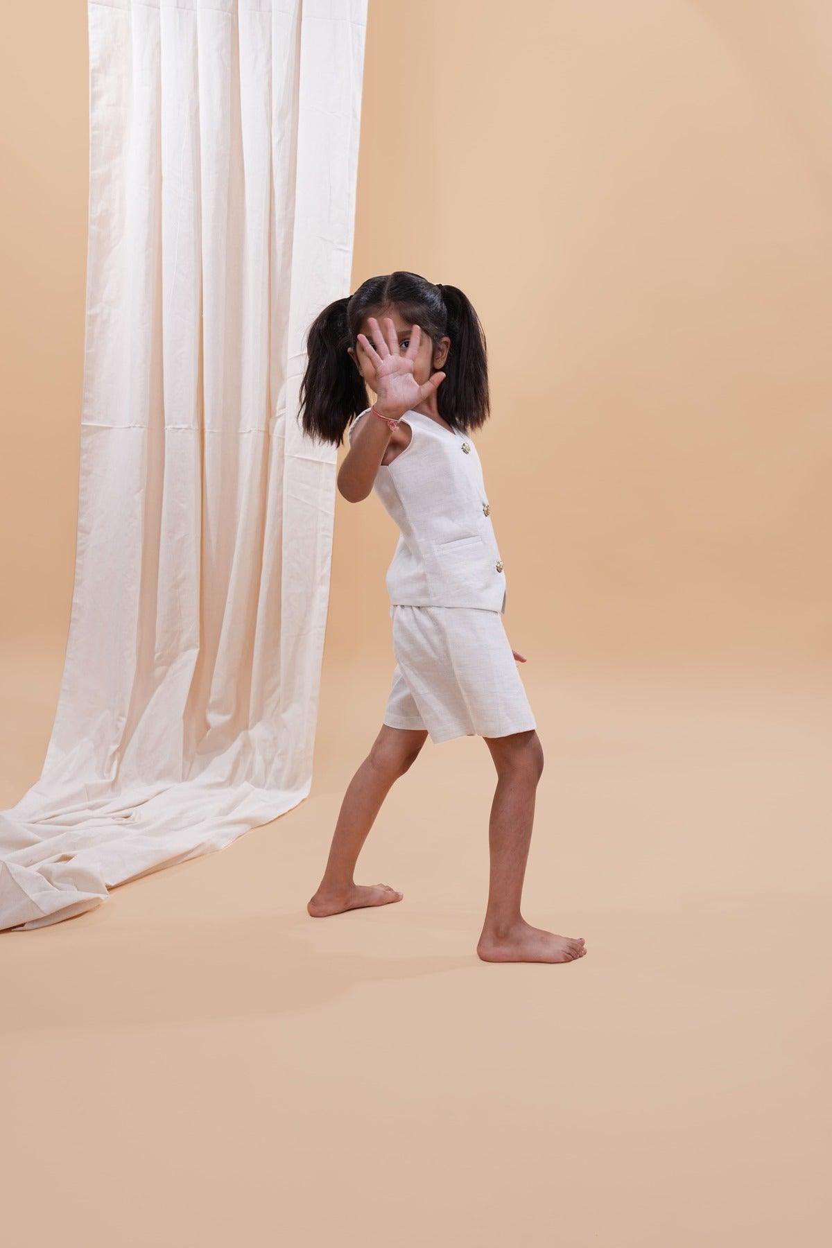 Waist Coat with Skirt Styled Shorts - Biege Colour - Funny Bones Clothings