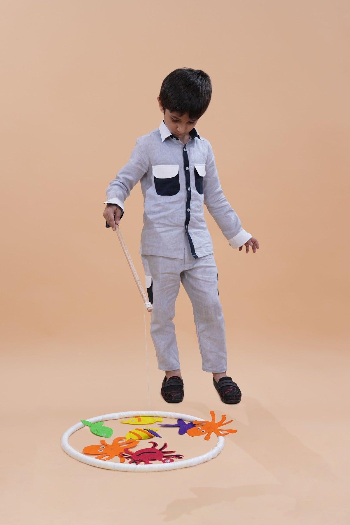 Cargo Pocket Styled Pure Linen Premium Co-ords - Grey - Dark Blue - White - Funny Bones Clothings