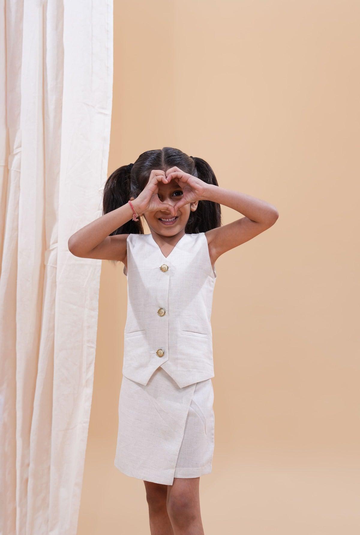 Waist Coat with Skirt Styled Shorts - Biege Colour - Funny Bones Clothings