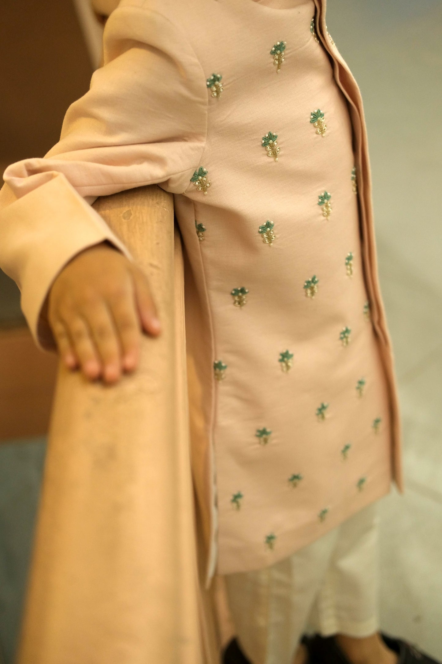 Gulvanya Premium Cotton Linen Handwork Sherwani Set