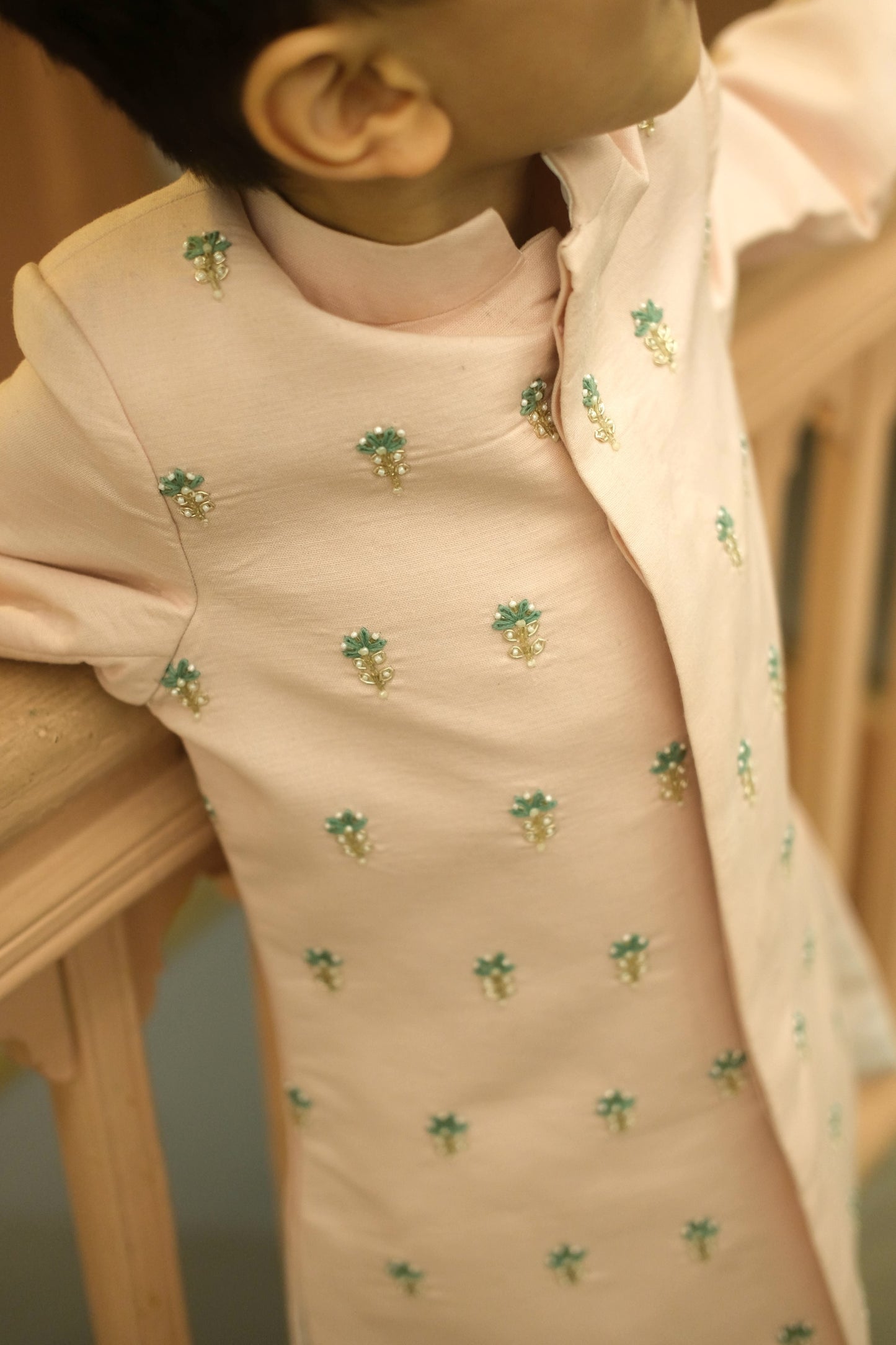 Gulvanya Premium Cotton Linen Handwork Sherwani Set