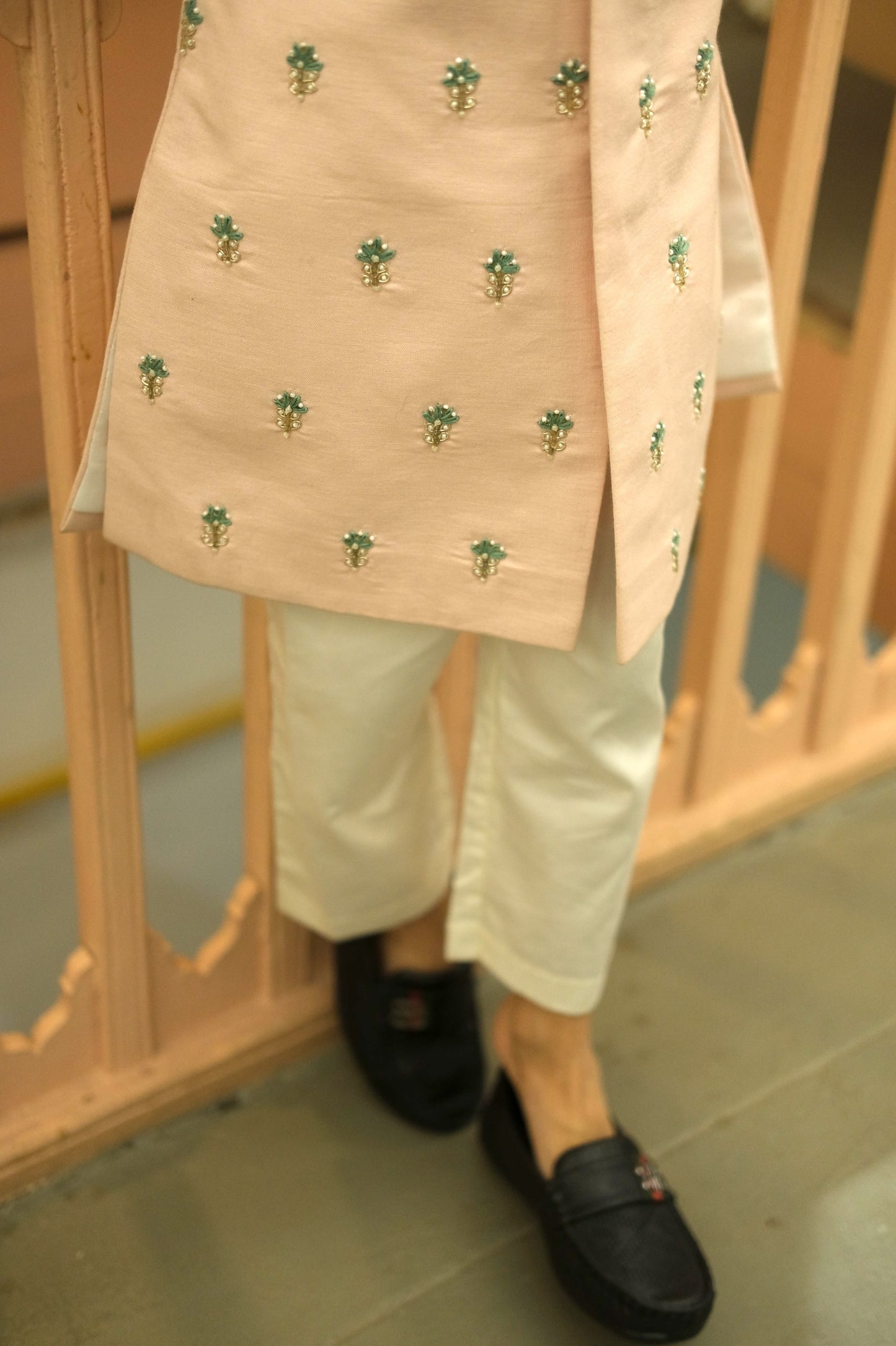 Gulvanya Premium Cotton Linen Handwork Sherwani Set