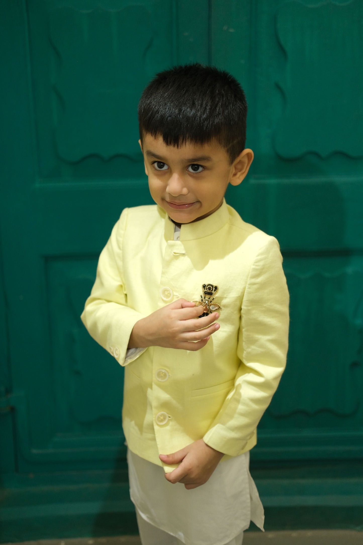 Regal Hive themed Handwork Pure Linen Bandgala Pure Cotton Kurta Pajama Set Set