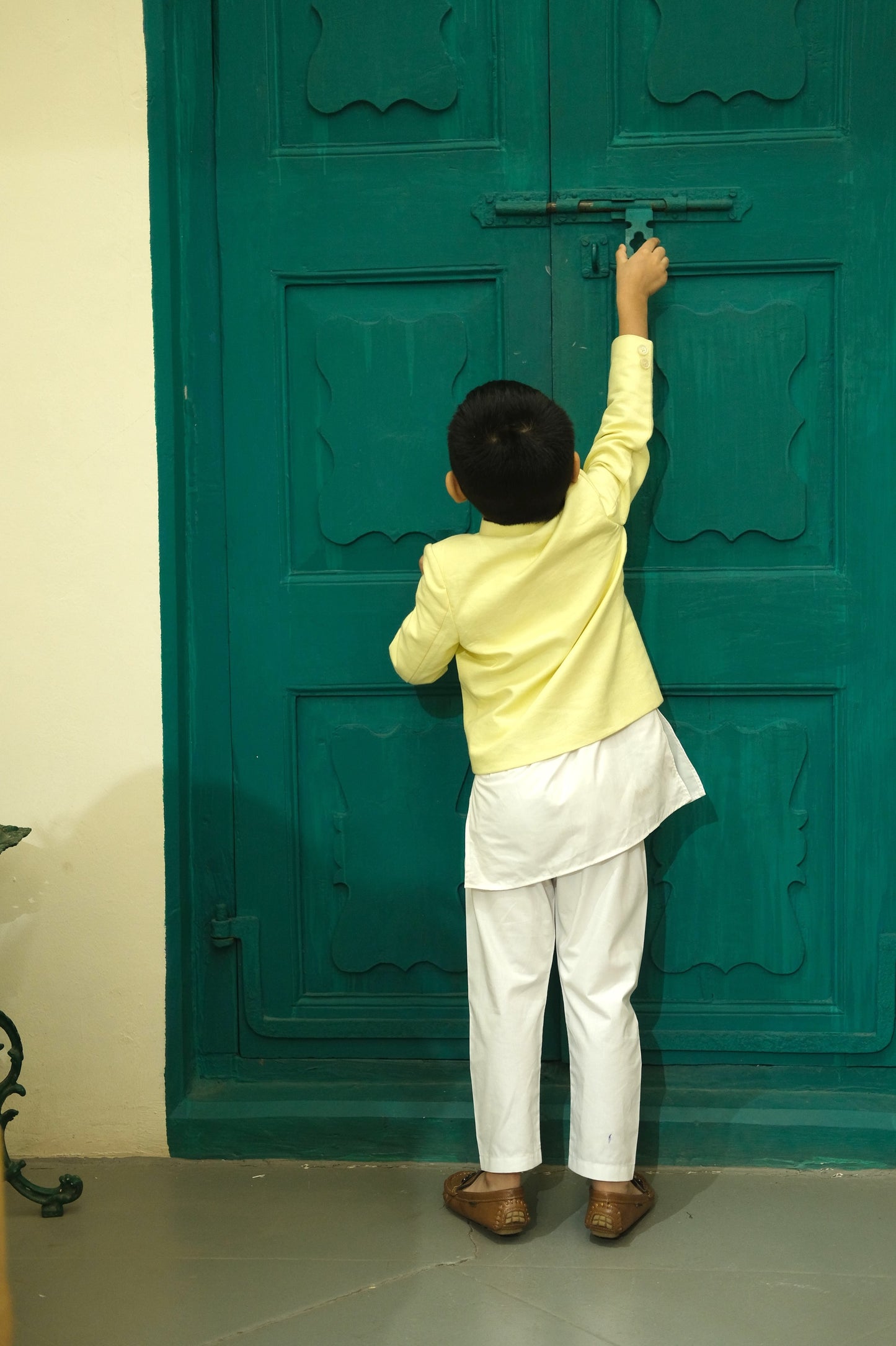 Regal Hive themed Handwork Pure Linen Bandgala Pure Cotton Kurta Pajama Set Set