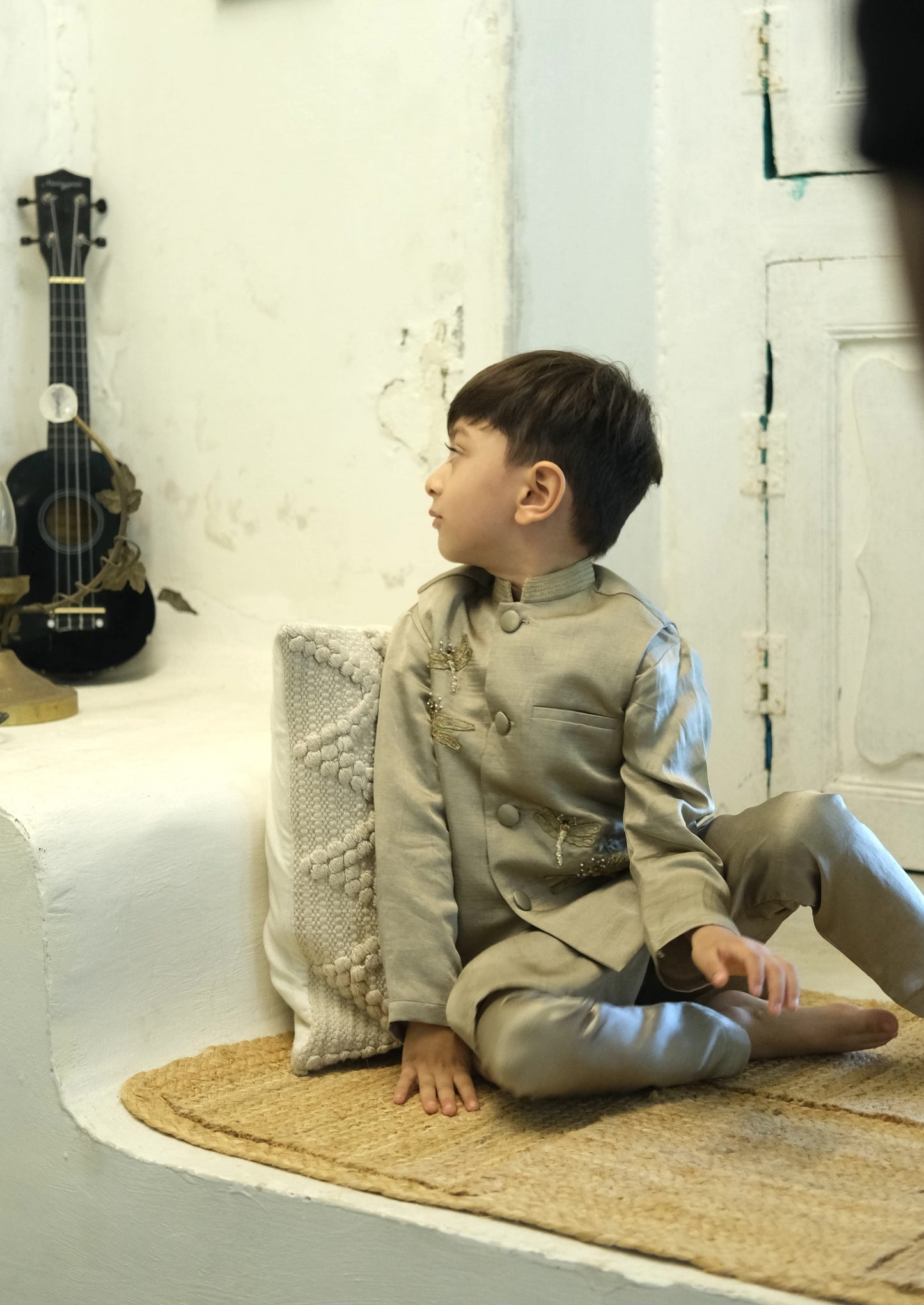 Glowing Dragon Fly Handwork Pure Silk Koti Kurta Pajama Set