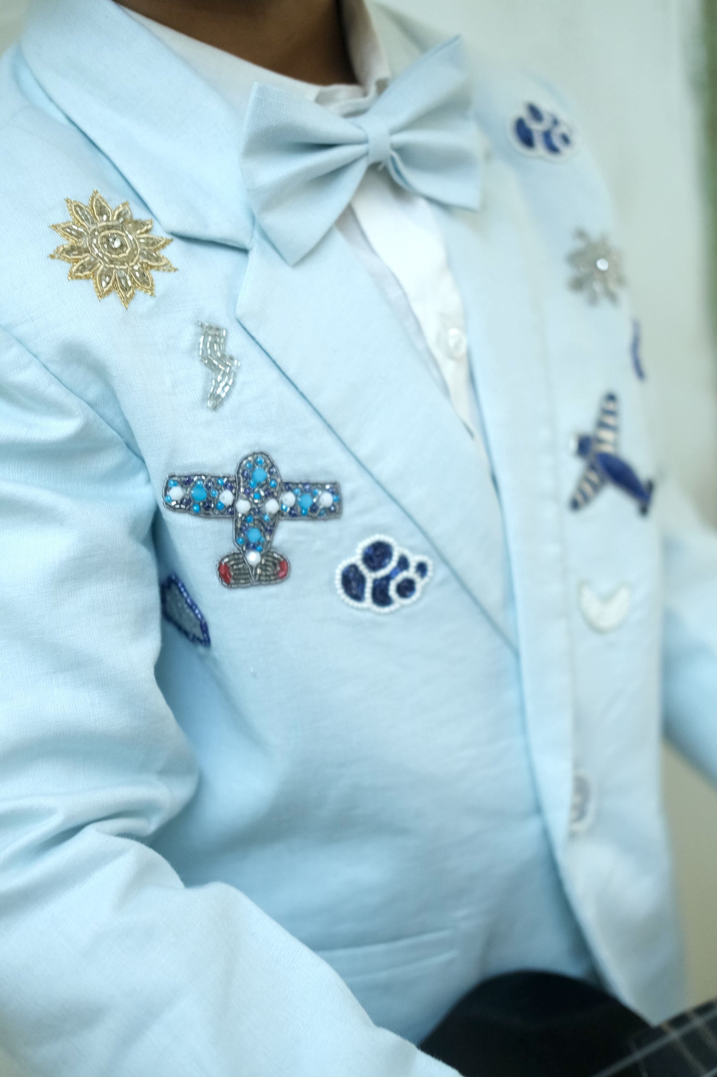 Flying Fighters Handworked Pure Linen Blazer Set