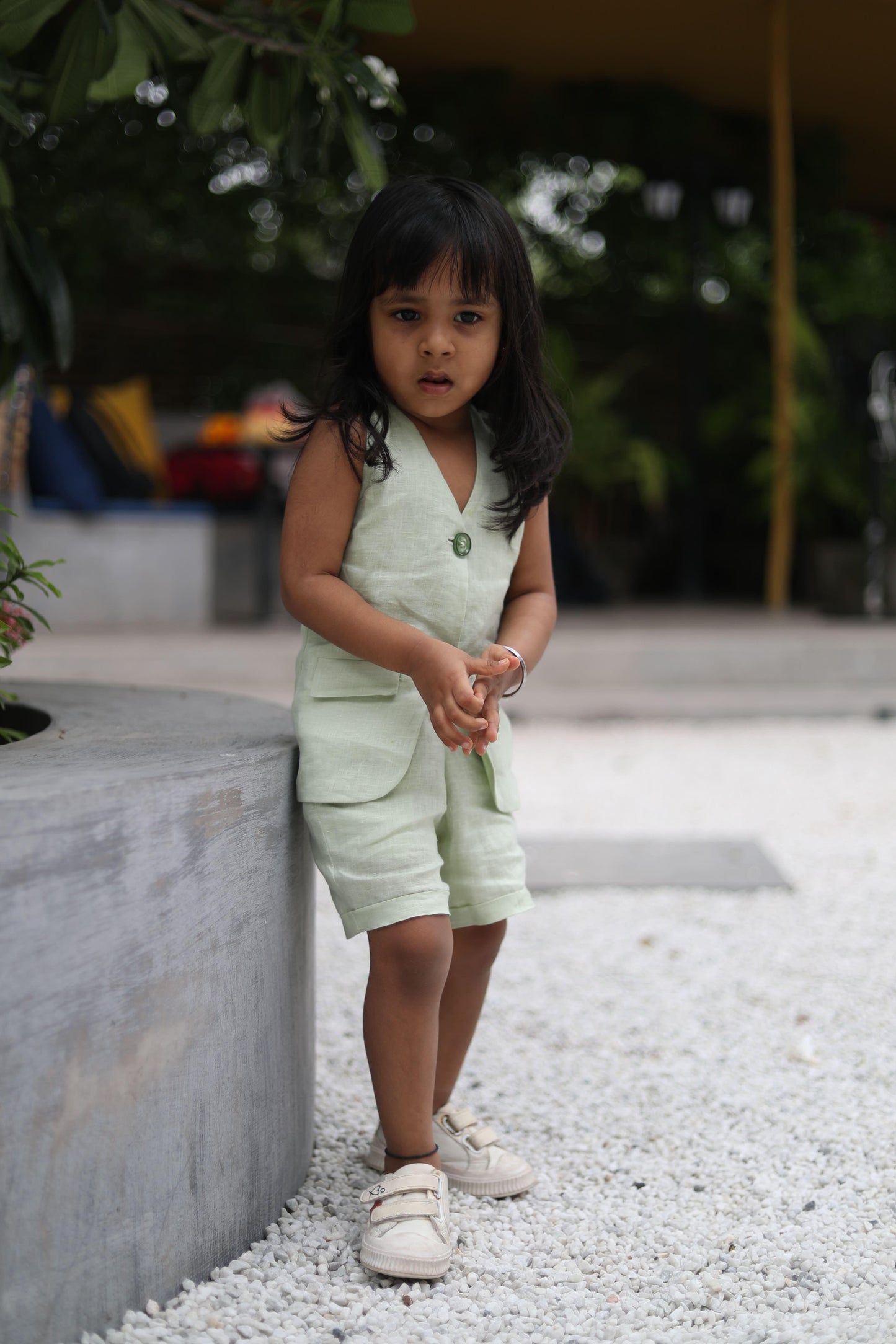 Jacket Shorts Solid Green Pure Linen Co-ords - Funny Bones Clothings