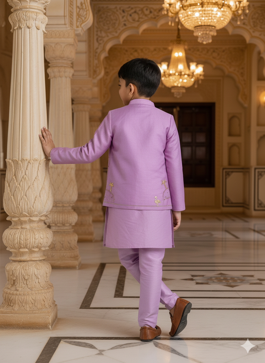 Morbagh Flamingo Pure Silk Open Jodhpuri Kurta Pajama Set