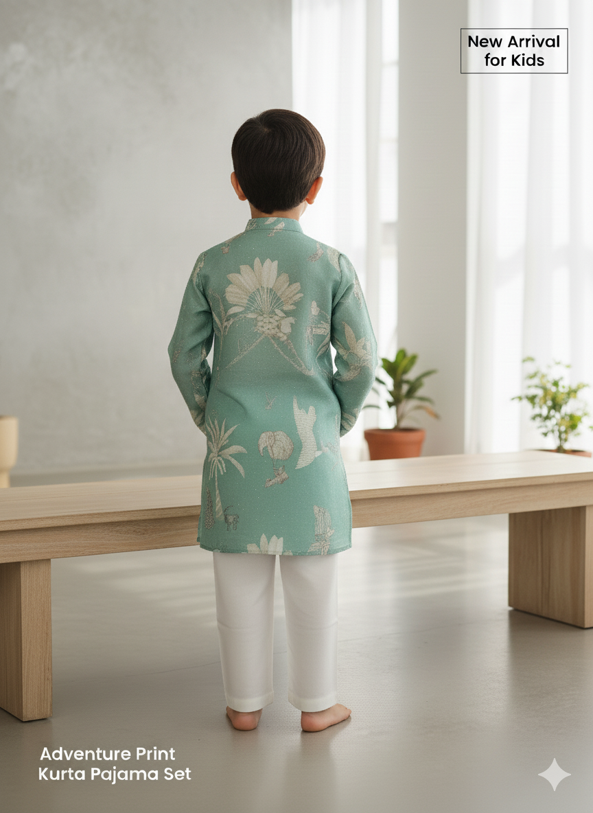 Adventure Print Pure Silk Kurta Pajama Set