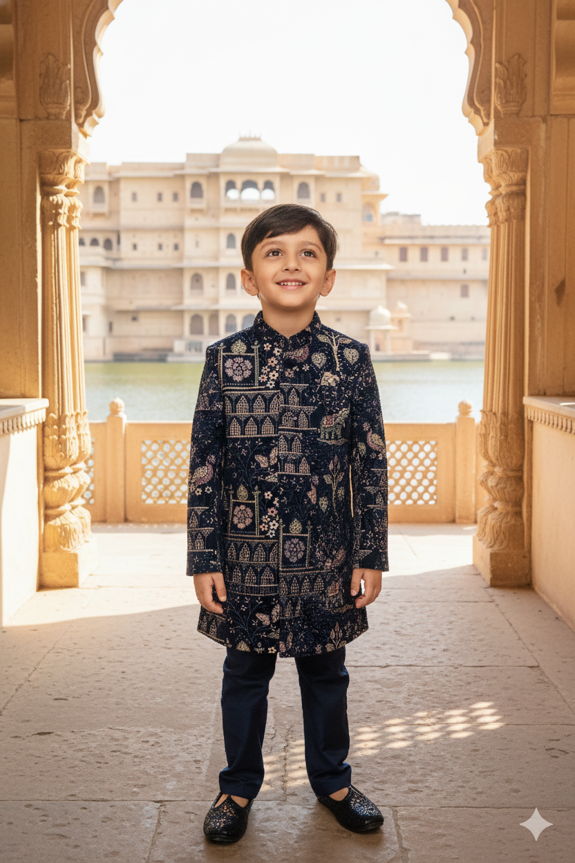 Ananatak Themed Embriodered Premium Velvet Sherwani Set