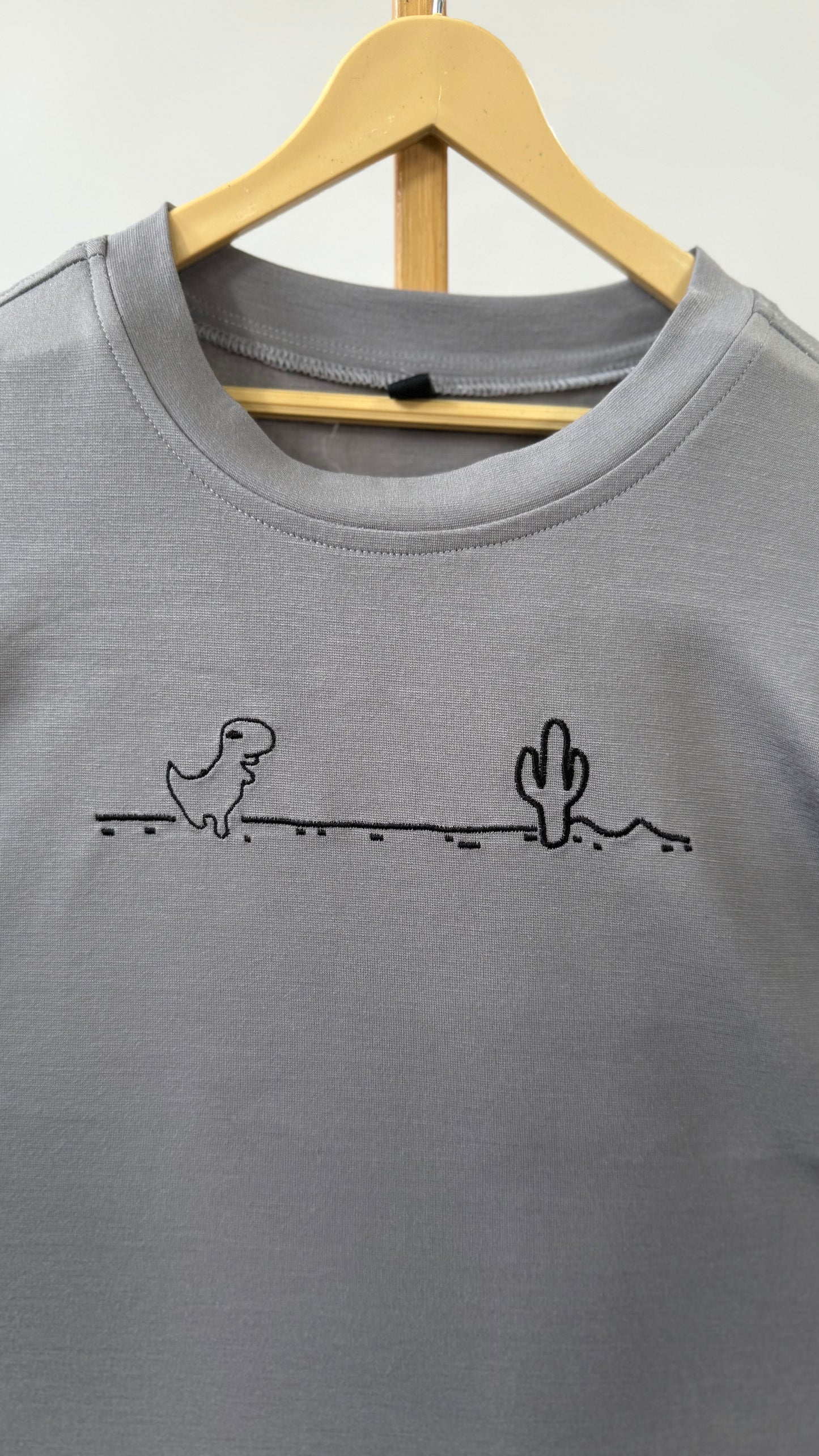 Tencel™ Fabric Dino Walking in Forest Themed Embroidered Half Sleeves T-Shirt