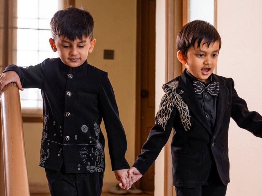 Midnight Prowl Themed Embriodered Bandgala Jodhpuri Blazer Set