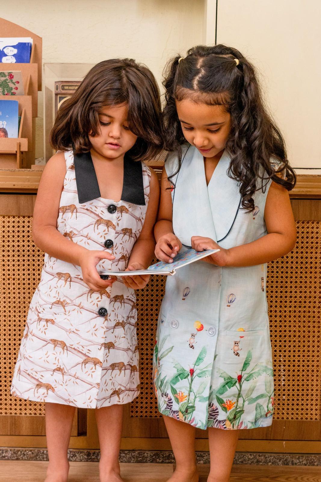 Nature Flight Printed Pure Linen BLazer Dress