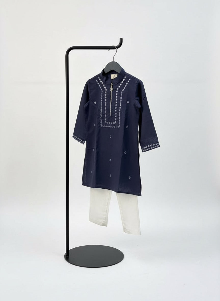 Royal Navy Blue Mirror work Kurta Pajama Set