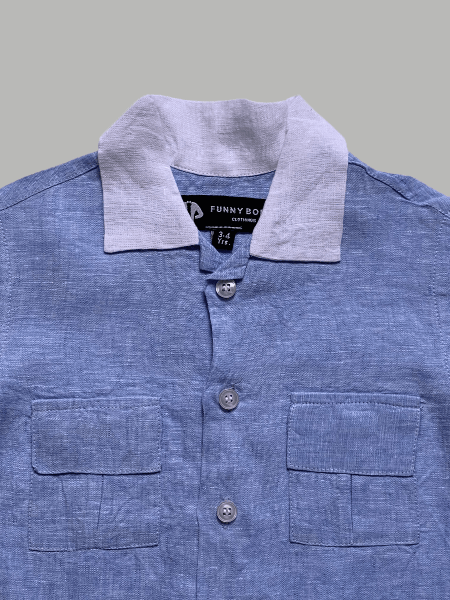 Classic Unisex White Collar Blue Color Pure Linen Shirt