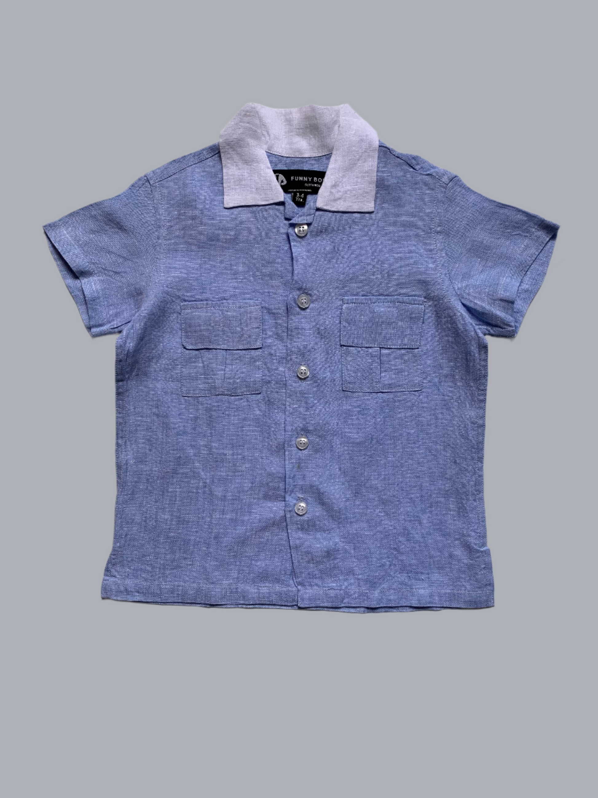 Classic Unisex Blue White Collared Shirt & White Shorts Set - Funny Bones Clothings