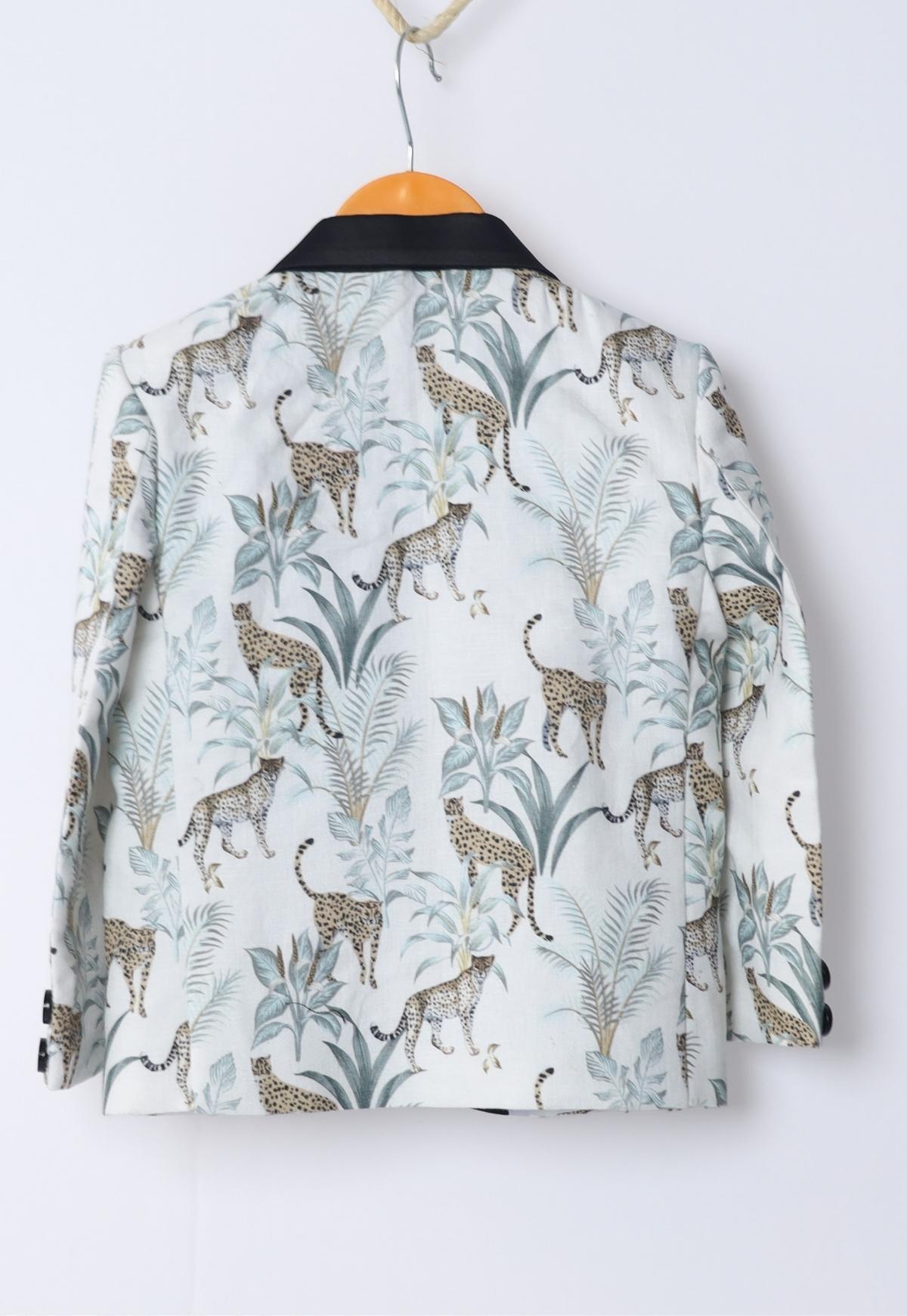 White Leopard Printed Pure Linen Blazer Set - Funny Bones Clothings