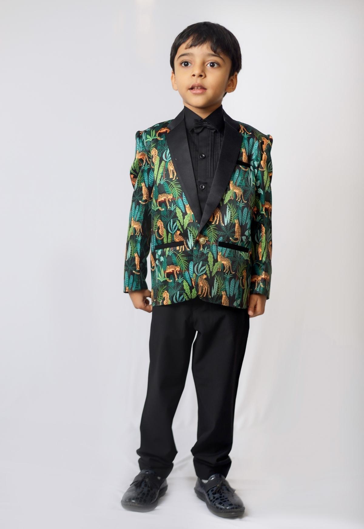 Black Leopard Printed Satin Blazer Set - Funny Bones Clothings