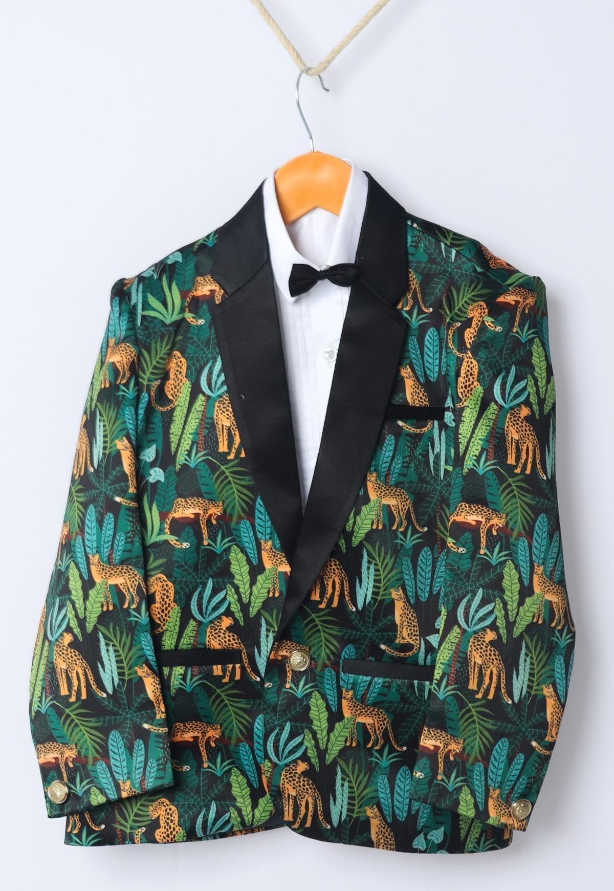 Black Leopard Printed Satin Blazer Set - Funny Bones Clothings