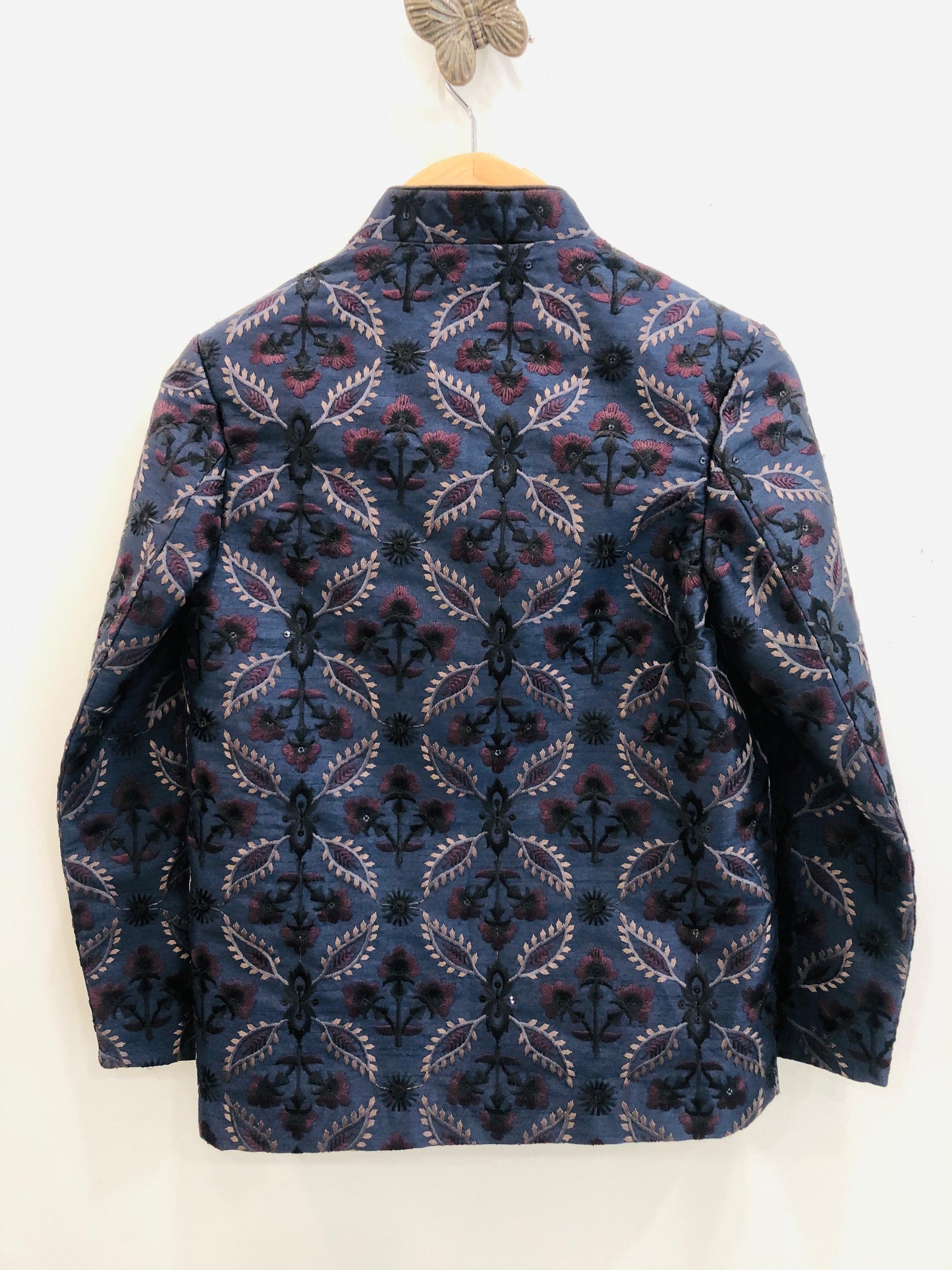 Threaded Blossom Embriodered Silk Open Jodhpuri  Pure Cotton Kurta Pajama Set -  Blue