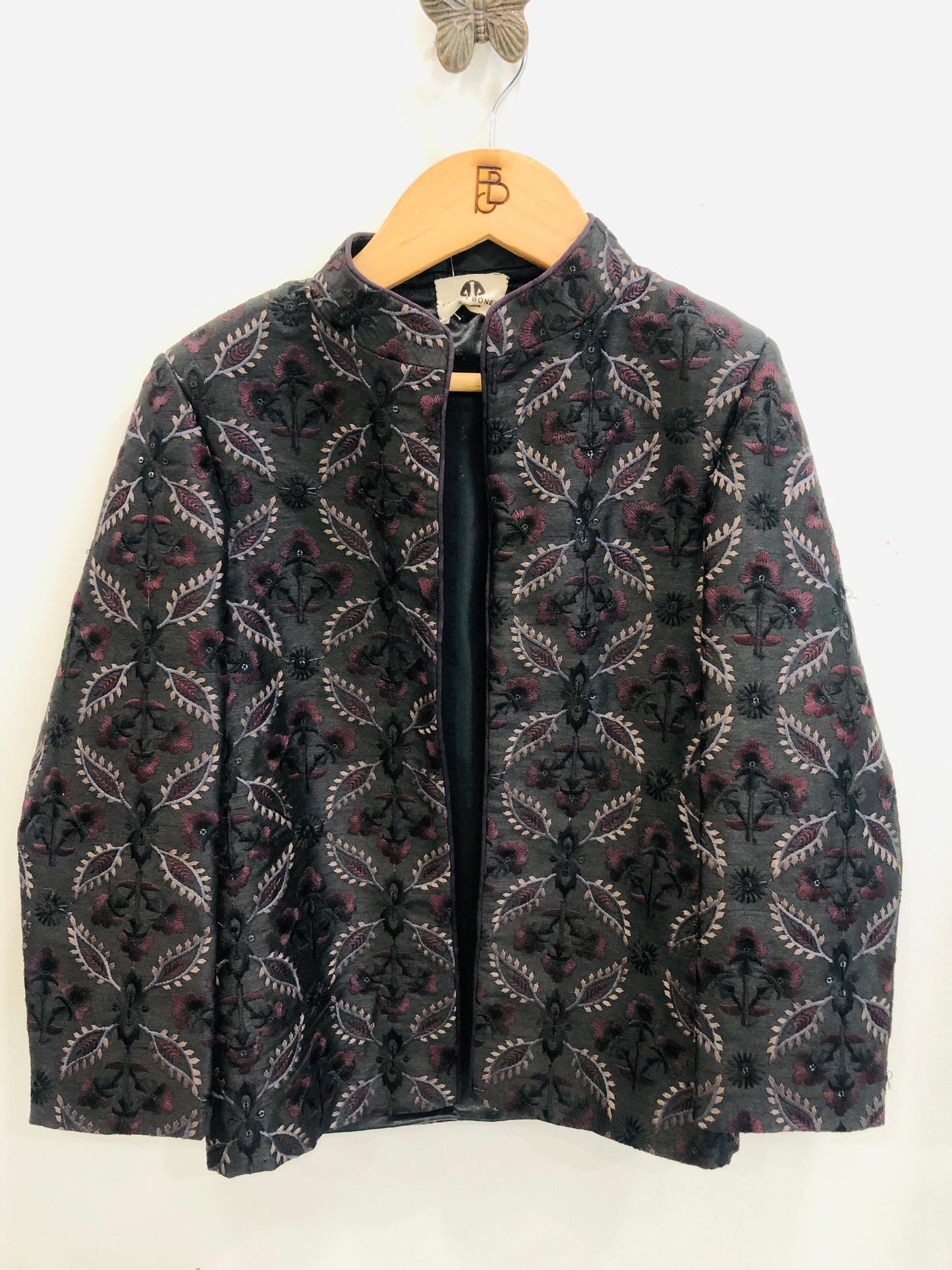 Threaded Blossom Embriodered Silk Open Jodhpuri  Pure Cotton Kurta Pajama Set -  Black