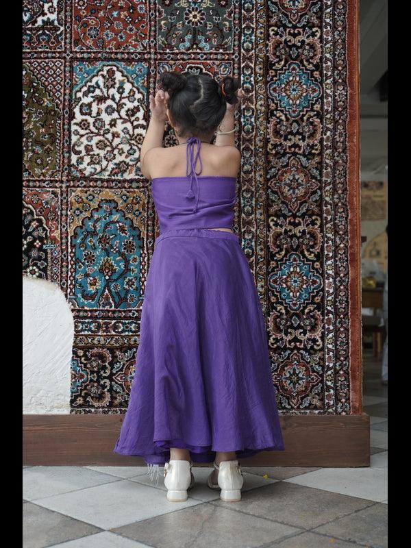 Pearls embedded Waterlife Handwork Pure Muslin Silk Top & Skirt Set - Purple Color - Funny Bones Clothings