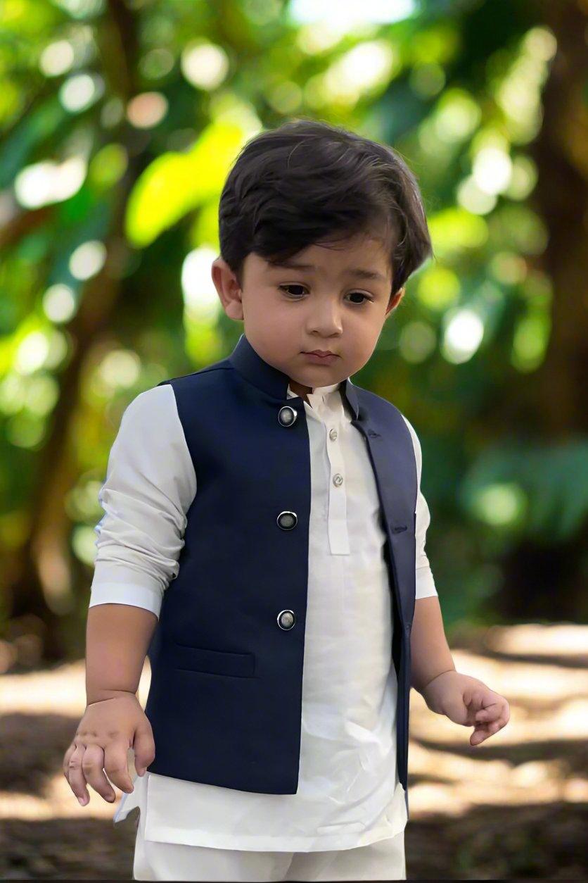 Royal Blue Premium Satin Koti with Pure Kurta Pajama Set - Funny Bones Clothings