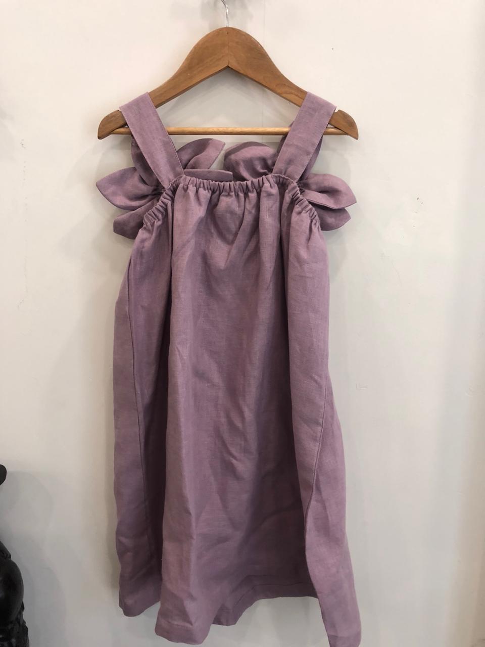 Dove Grey Blossom Frock Solid Premium Linen Dress