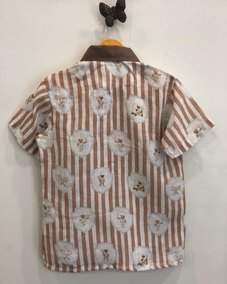 Teddy & Tennis Striped Print Premium Linen Coord