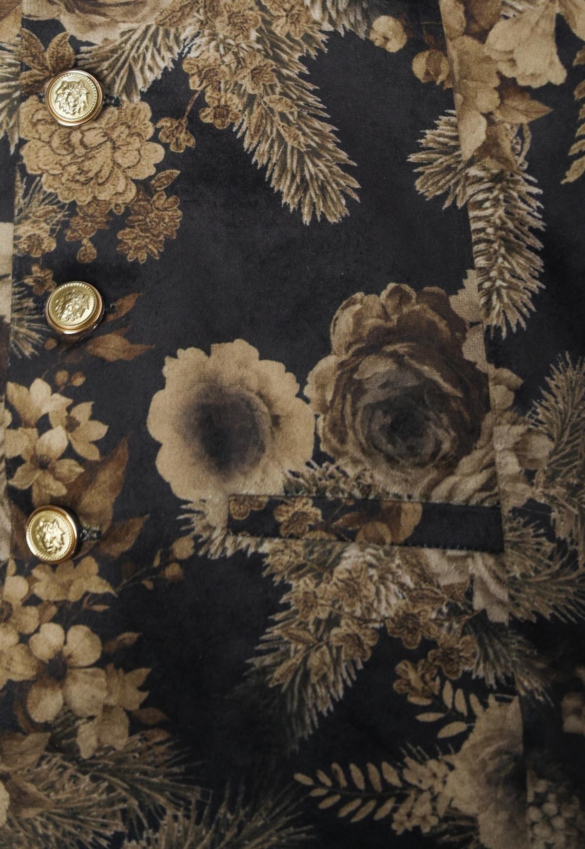 Golden Flower Printed Velvet Bandgala Blazer Set - Funny Bones Clothings