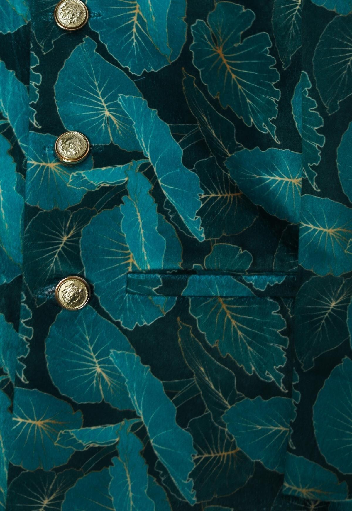 Green Leaves Printed Velvet Bandgala Blazer Set - Funny Bones Clothings