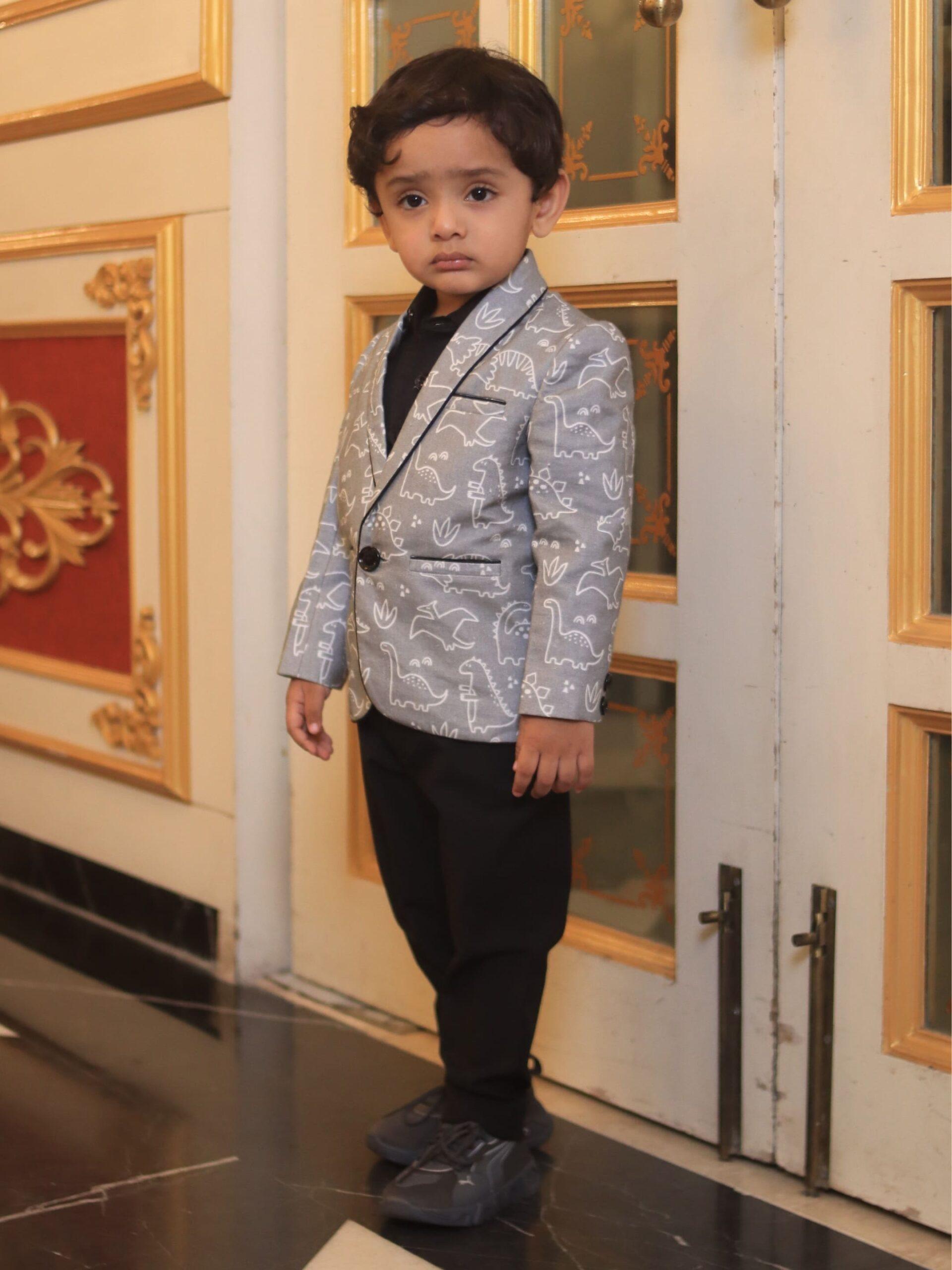 Dino Printed Pure Linen Blazer Set - Funny Bones Clothings